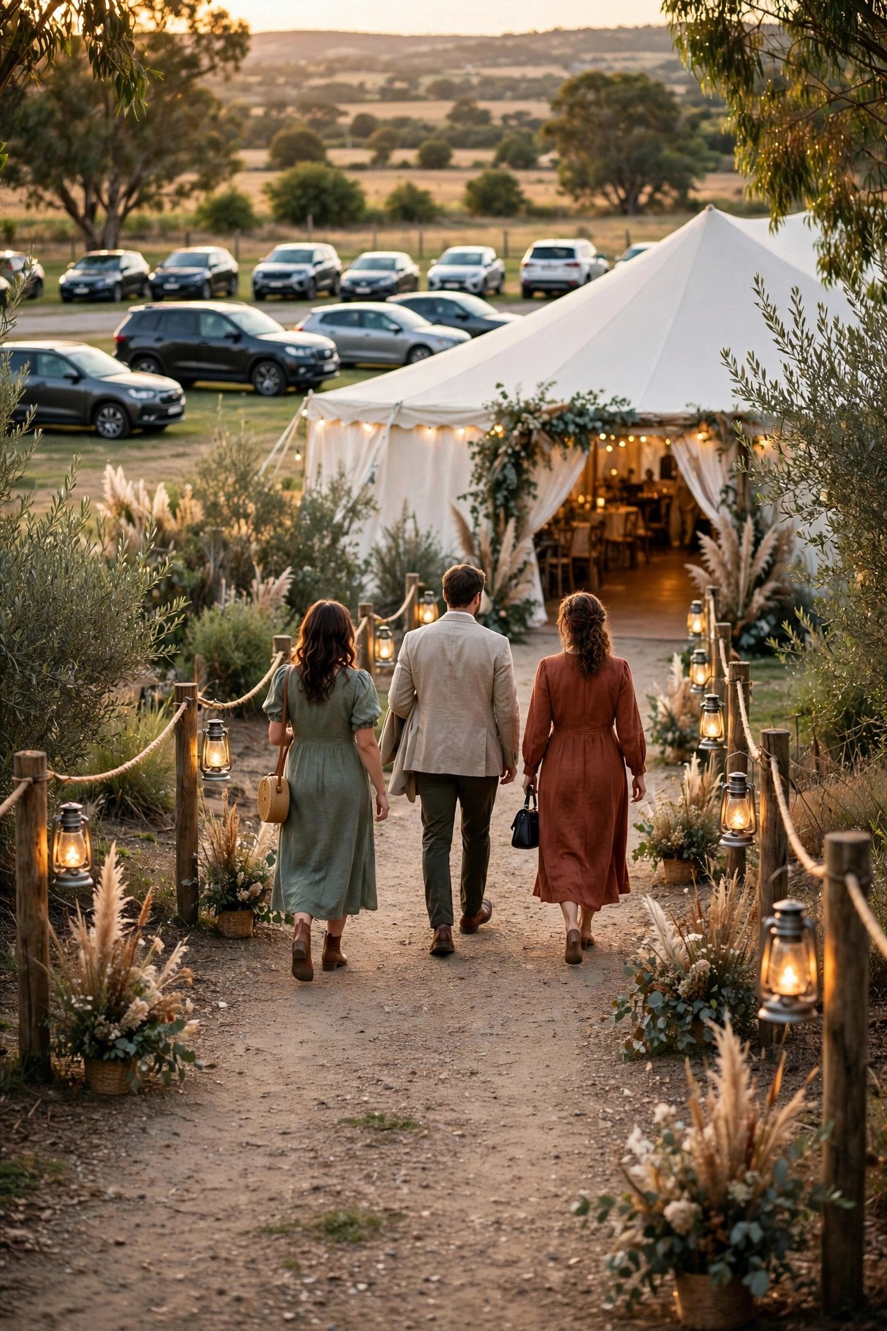 Guest Flow, Parking, and Arrival Paths — explaining one part of planning a tented reception for a 2027 wedding