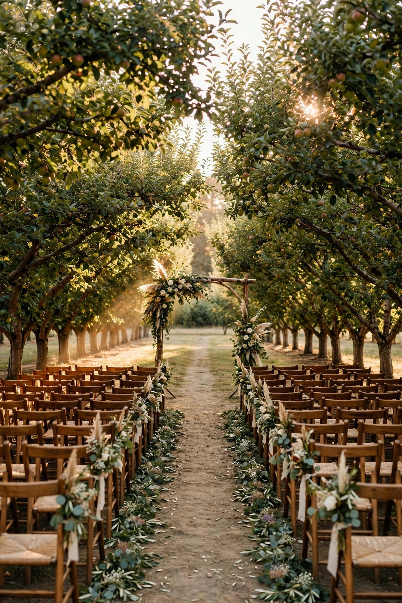 Orchard wedding venue: An Orchard Ceremony Aisle Down the Longest Row