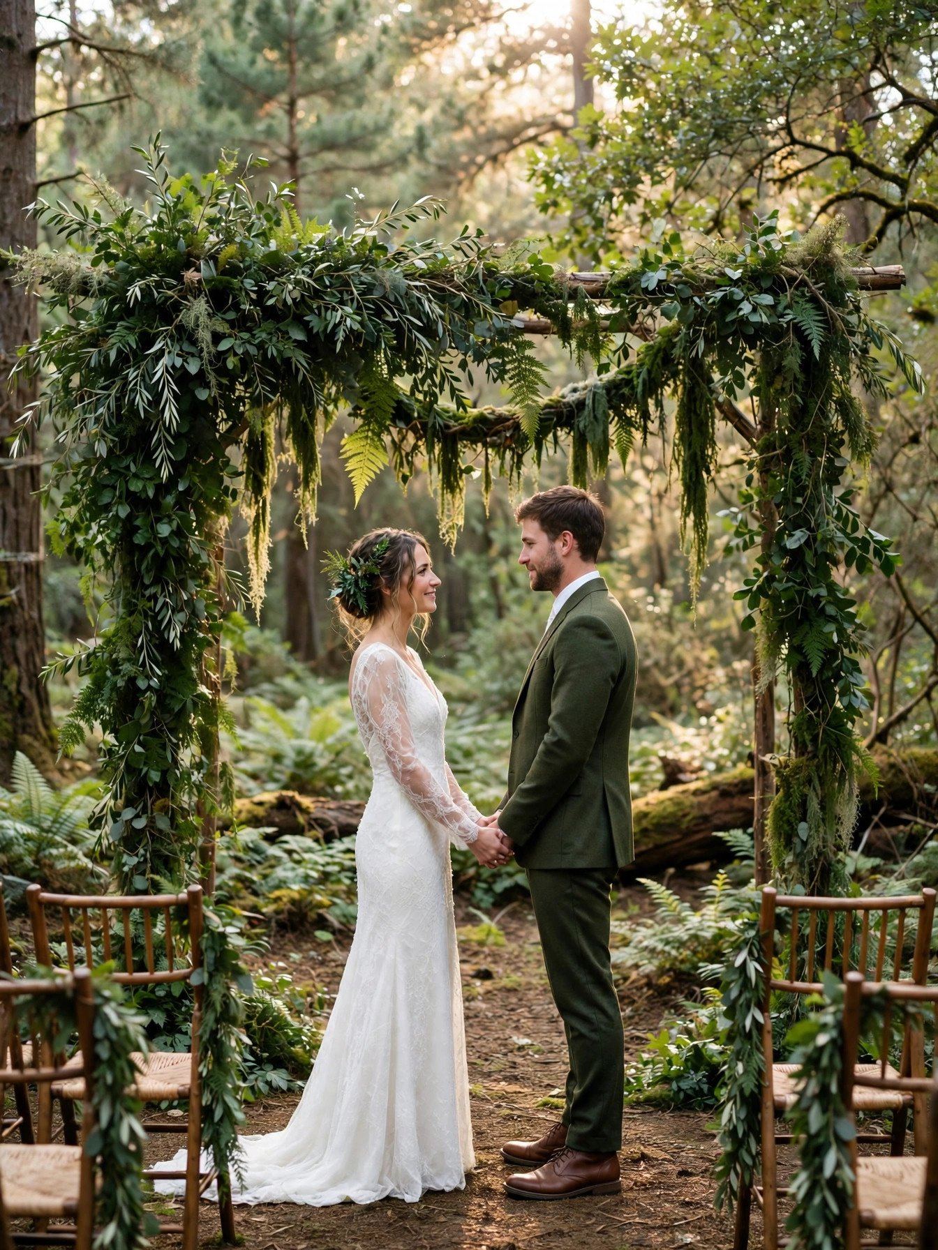 Woodland ceremony idea: A Flower-Free Ceremony Styled with Greenery Only