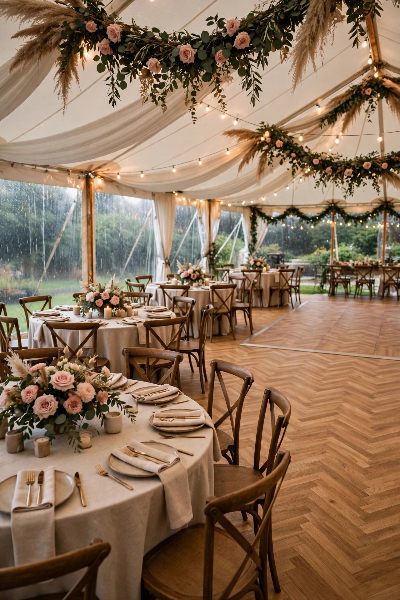 Add Full Flooring, Not Just a Dance Floor — a wedding venue prepared for rainy weather