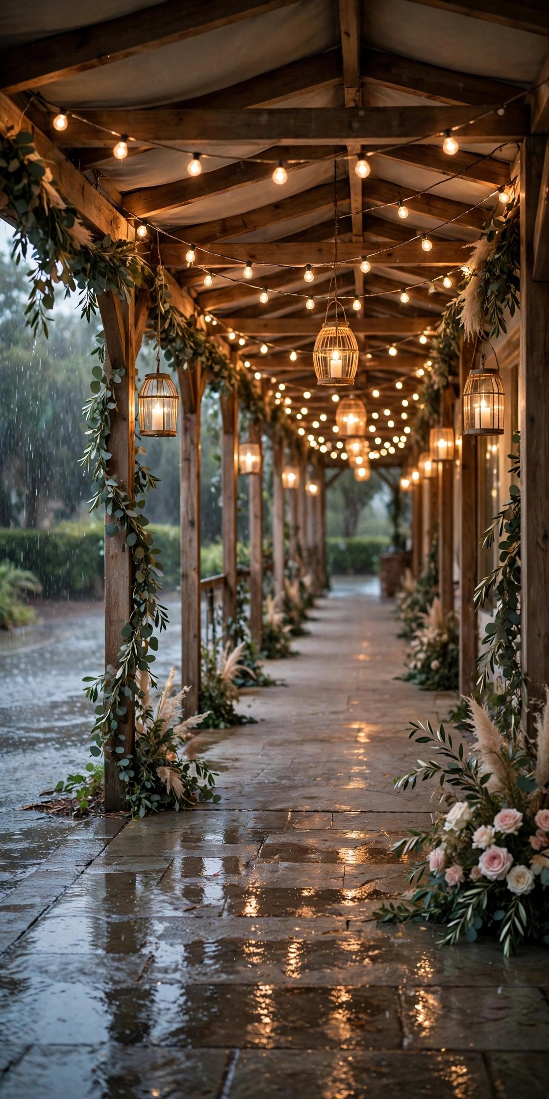 Create Dry, Lit Walkways — a wedding venue prepared for rainy weather
