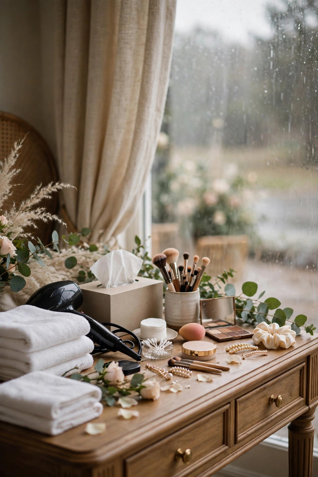 Keep a Towel and Touch-Up Station — a wedding venue prepared for rainy weather