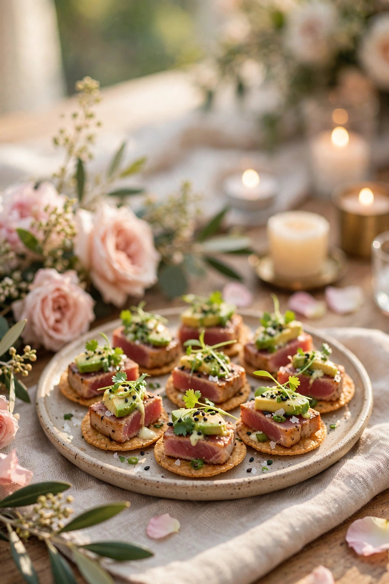 Tuna Tostada Bites — cocktail hour food served at a wedding