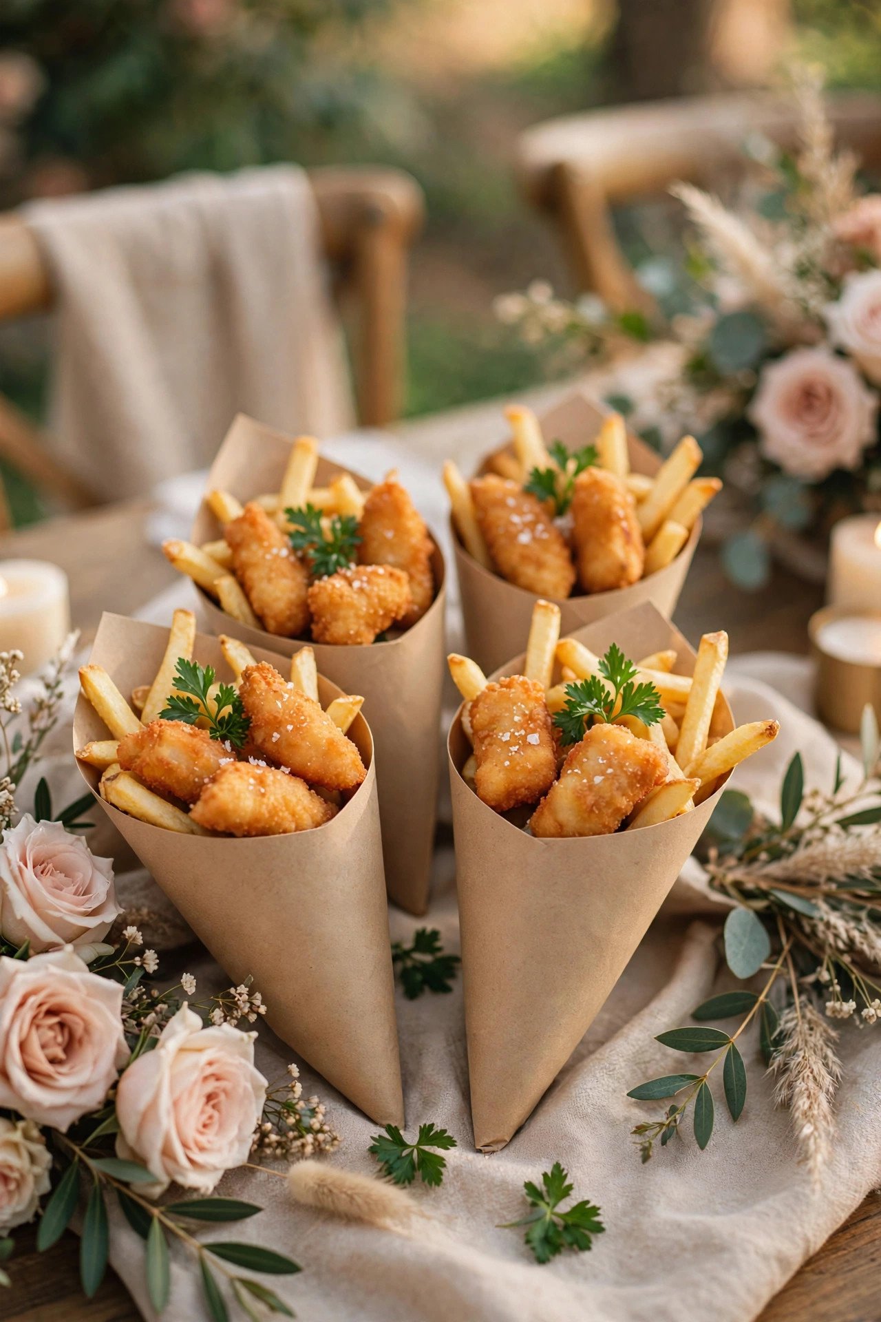 Mini Fish and Chips Cones — cocktail hour food served at a wedding