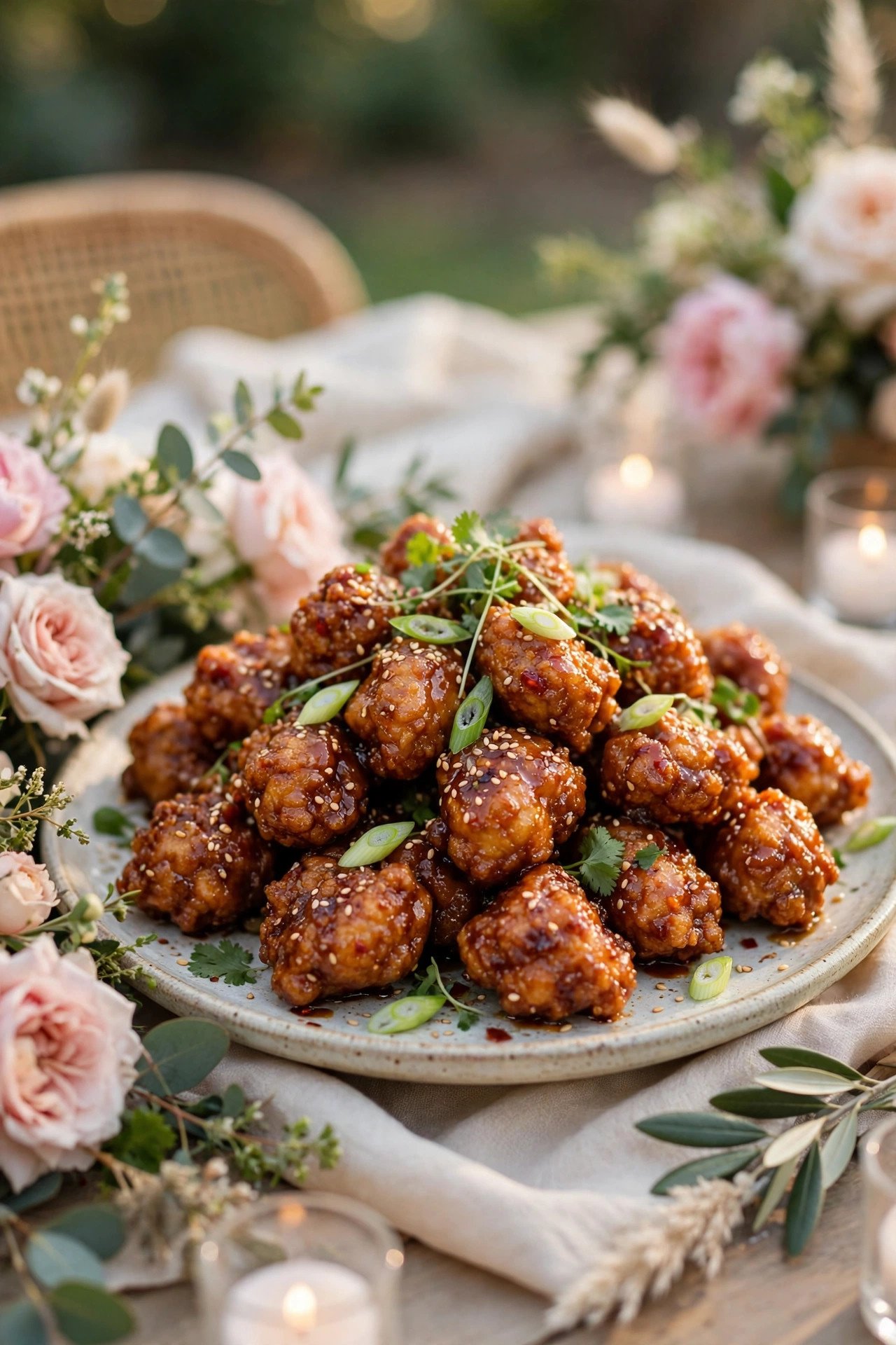 Korean Fried Chicken Bites — cocktail hour food served at a wedding