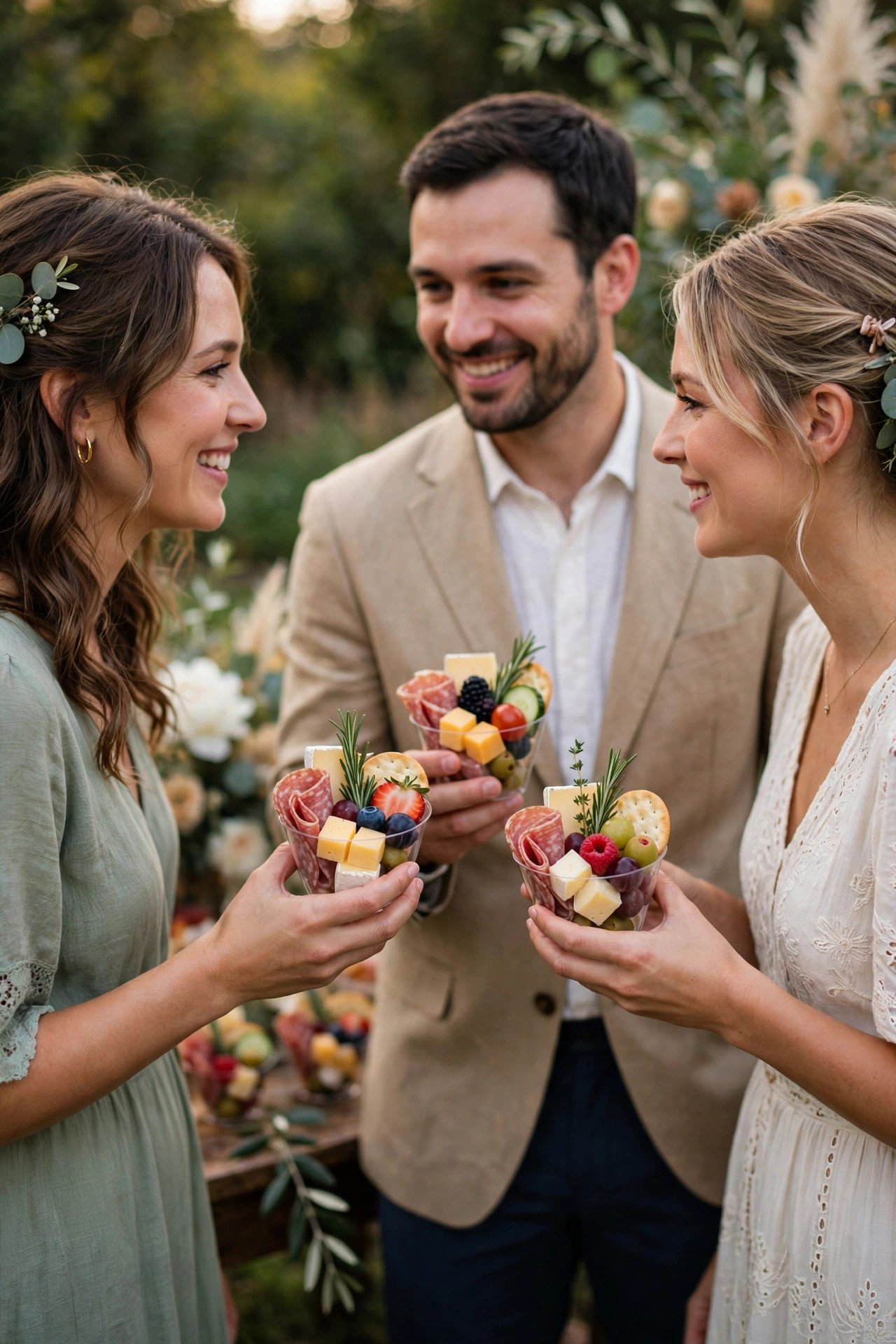 Charcuterie Cups for Easy Mingling — cocktail hour food served at a wedding