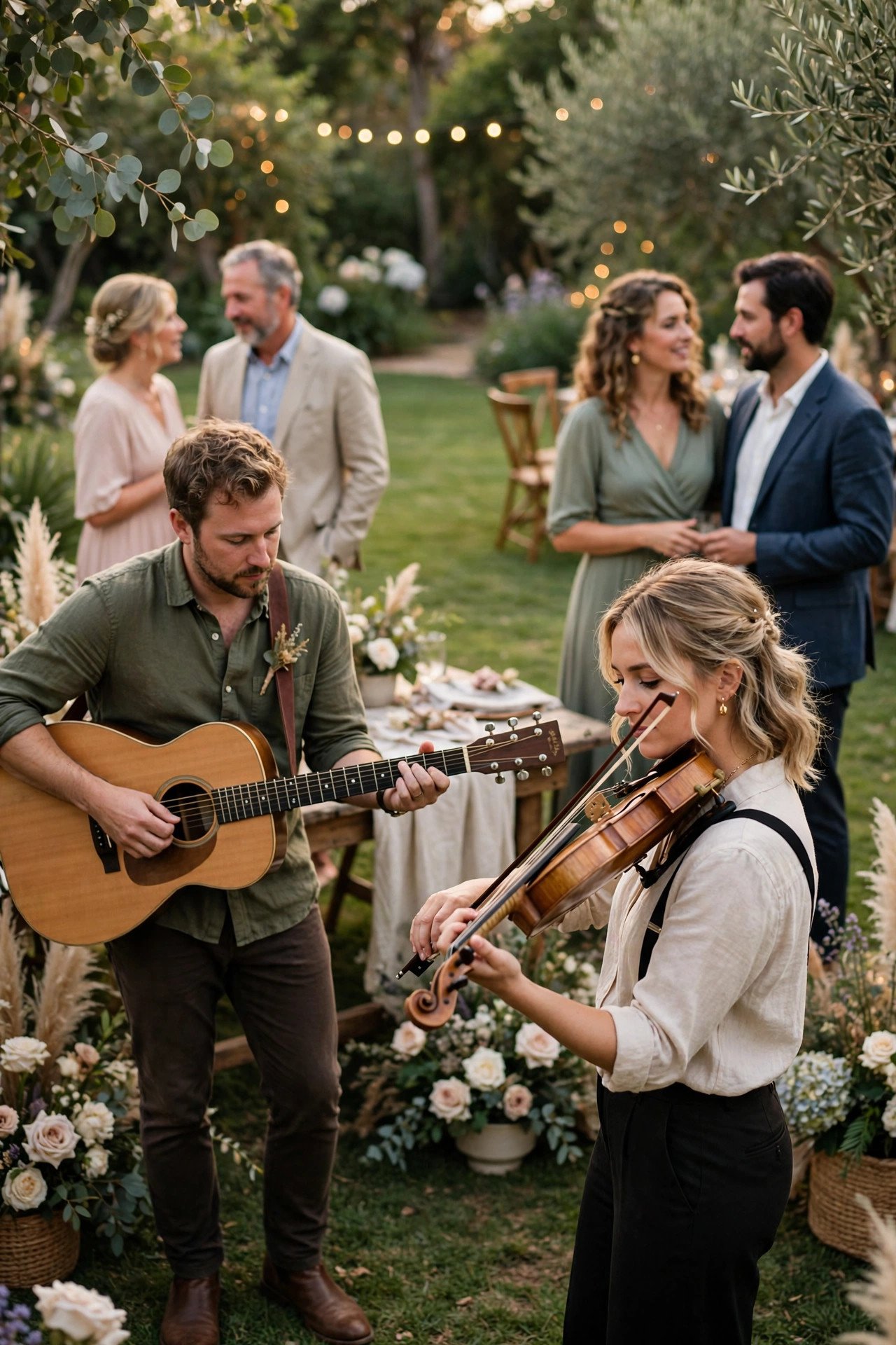 Live Acoustic Duo Corner at a wedding reception — cocktail hour fun between the ceremony and dinner