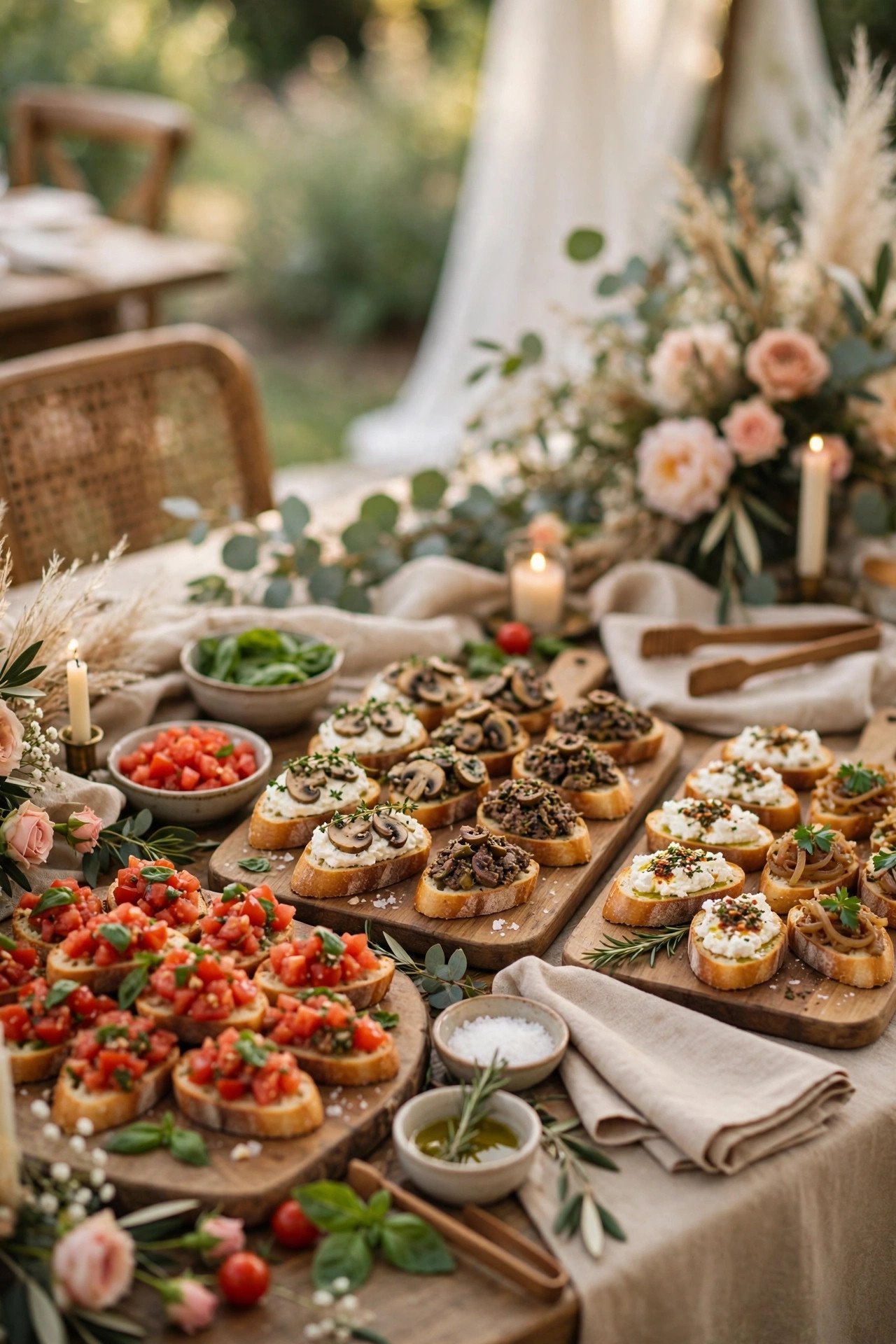 Bruschetta & Crostini Bar at a wedding reception — cocktail hour fun between the ceremony and dinner