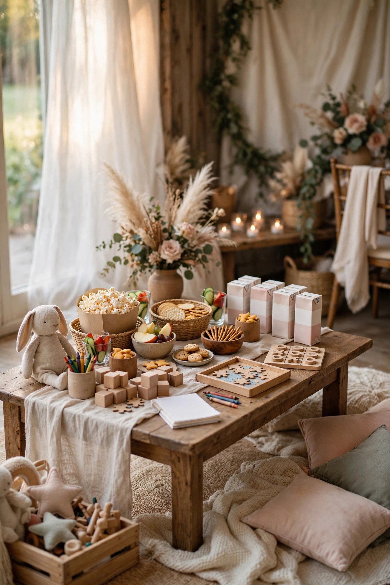 Kid-Friendly Snack & Game Corner at a wedding reception — cocktail hour fun between the ceremony and dinner