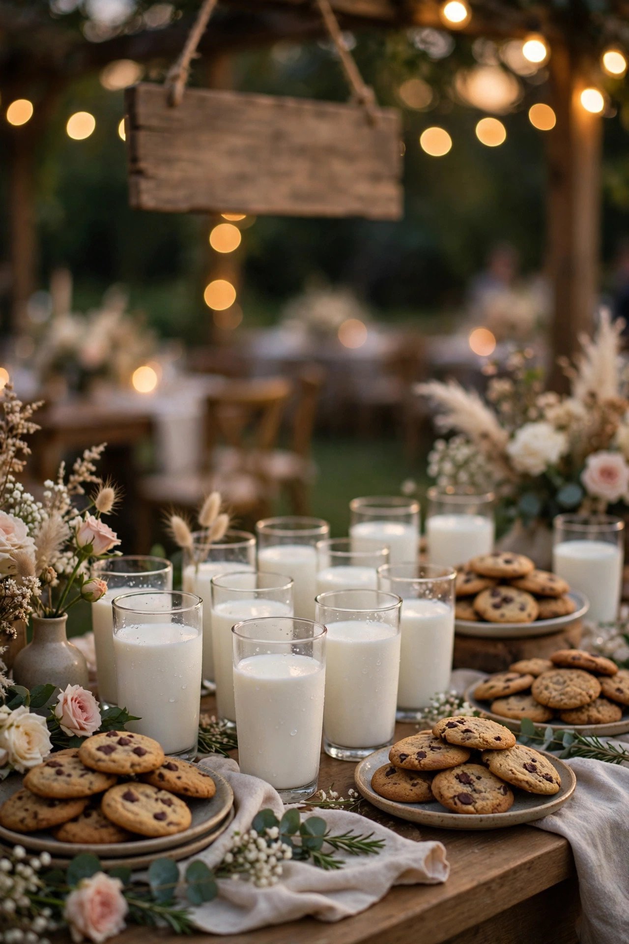 Milk & Cookies Bar at a wedding reception — a late-night snack reveal that refuels the party