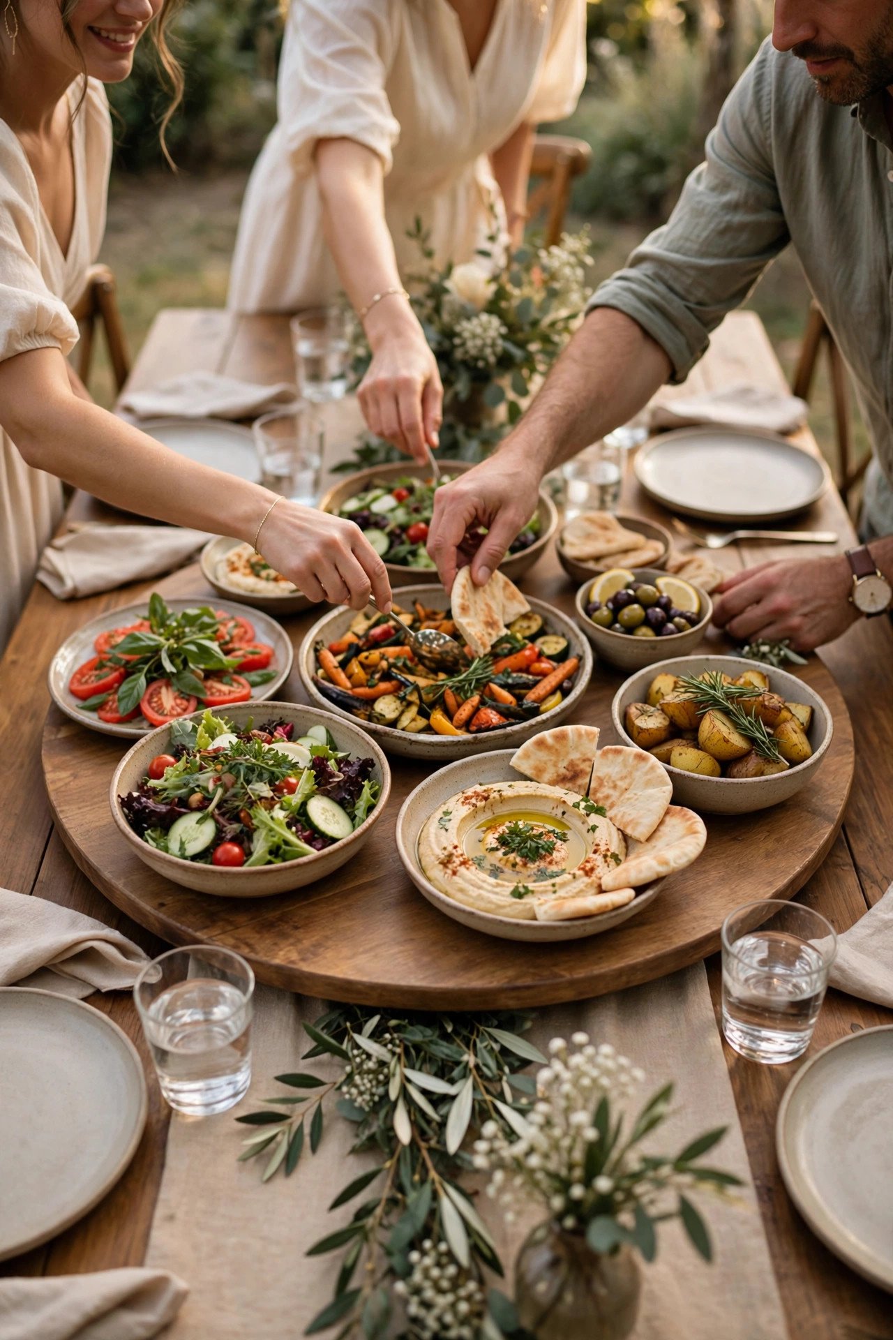Table Width and Lazy Susans — wedding catering detail for a 2027 reception