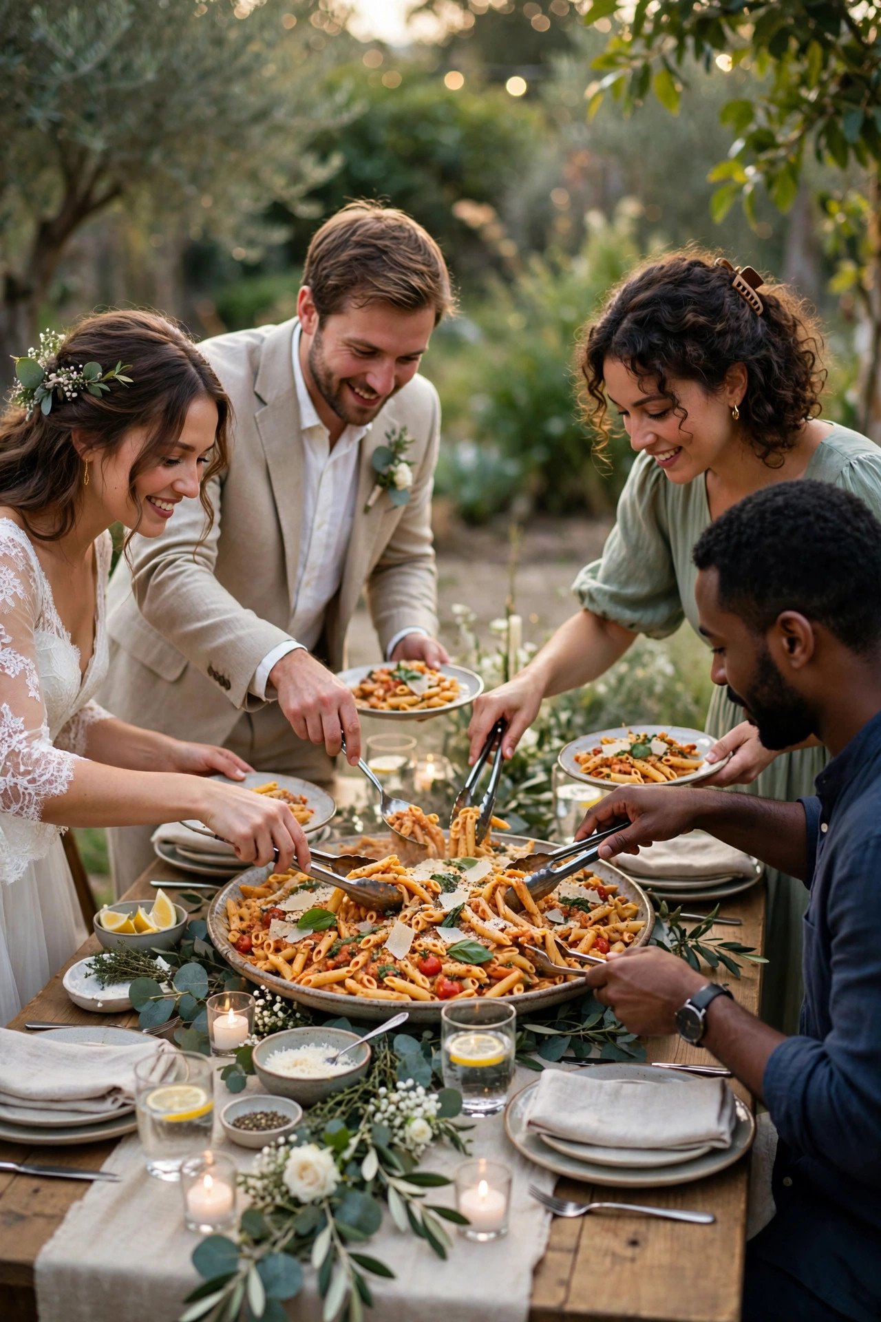 Pasta Platters Everyone Reaches For — wedding catering detail for a 2027 reception