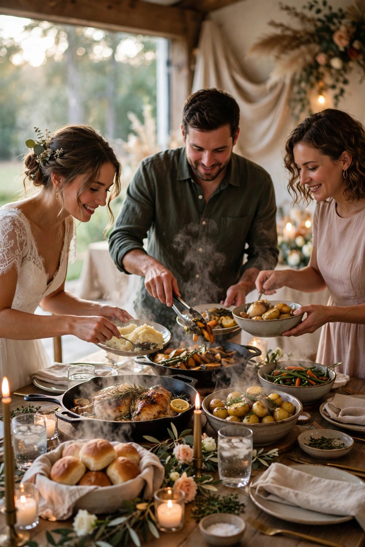 Keeping Food Hot on the Table — wedding catering detail for a 2027 reception