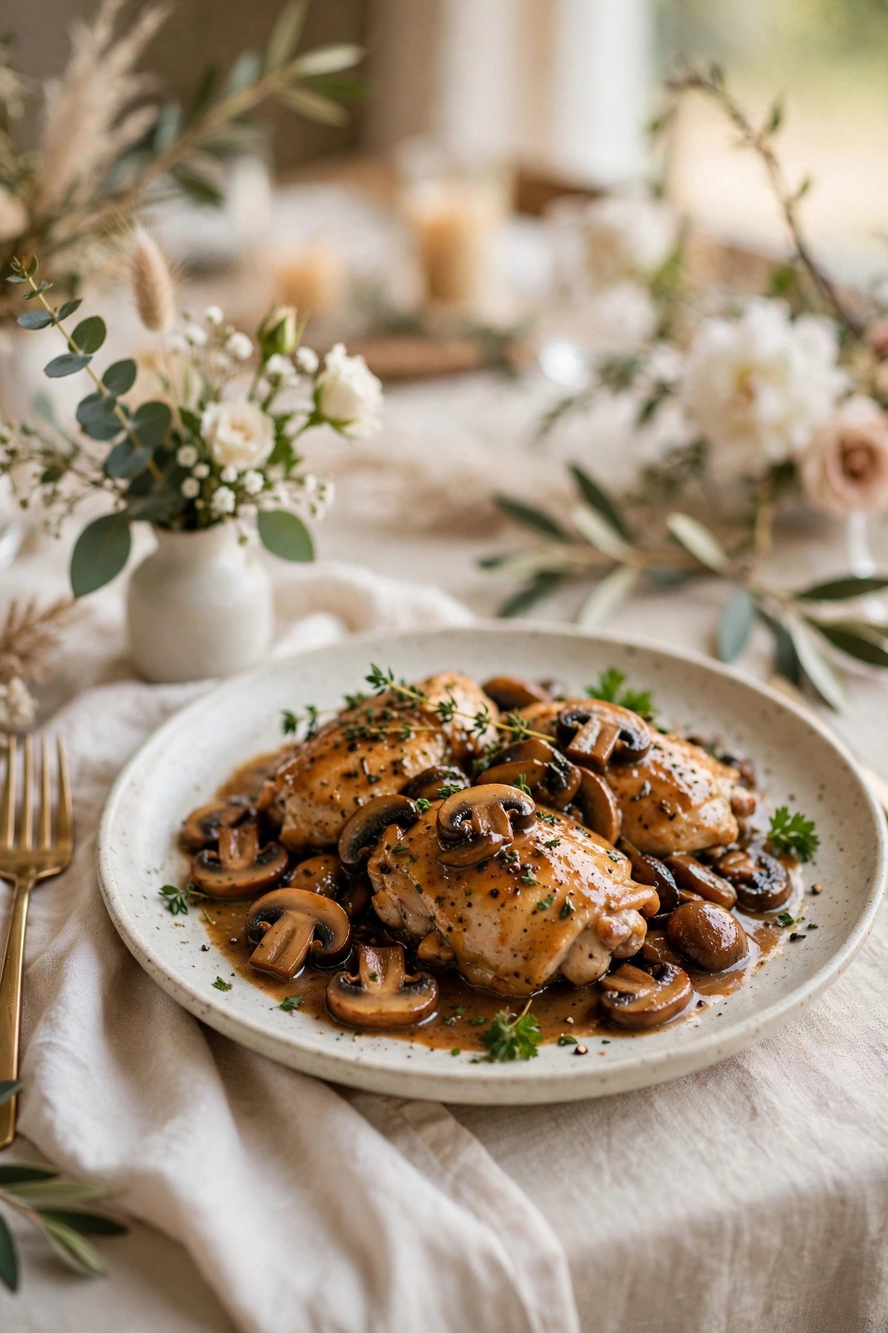 Chicken Marsala with Mushrooms — wedding catering detail for a 2027 reception