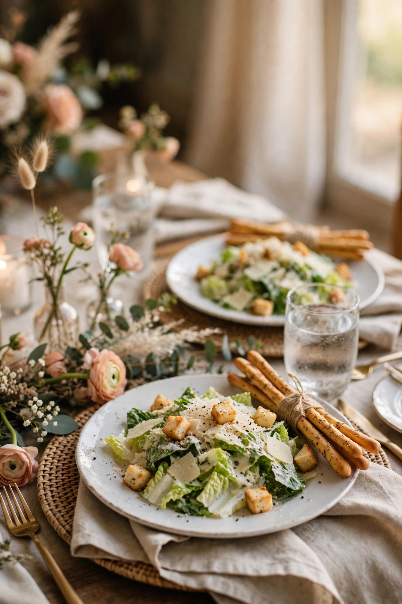 Classic Caesar and Breadstick Opener — wedding catering detail for a 2027 reception