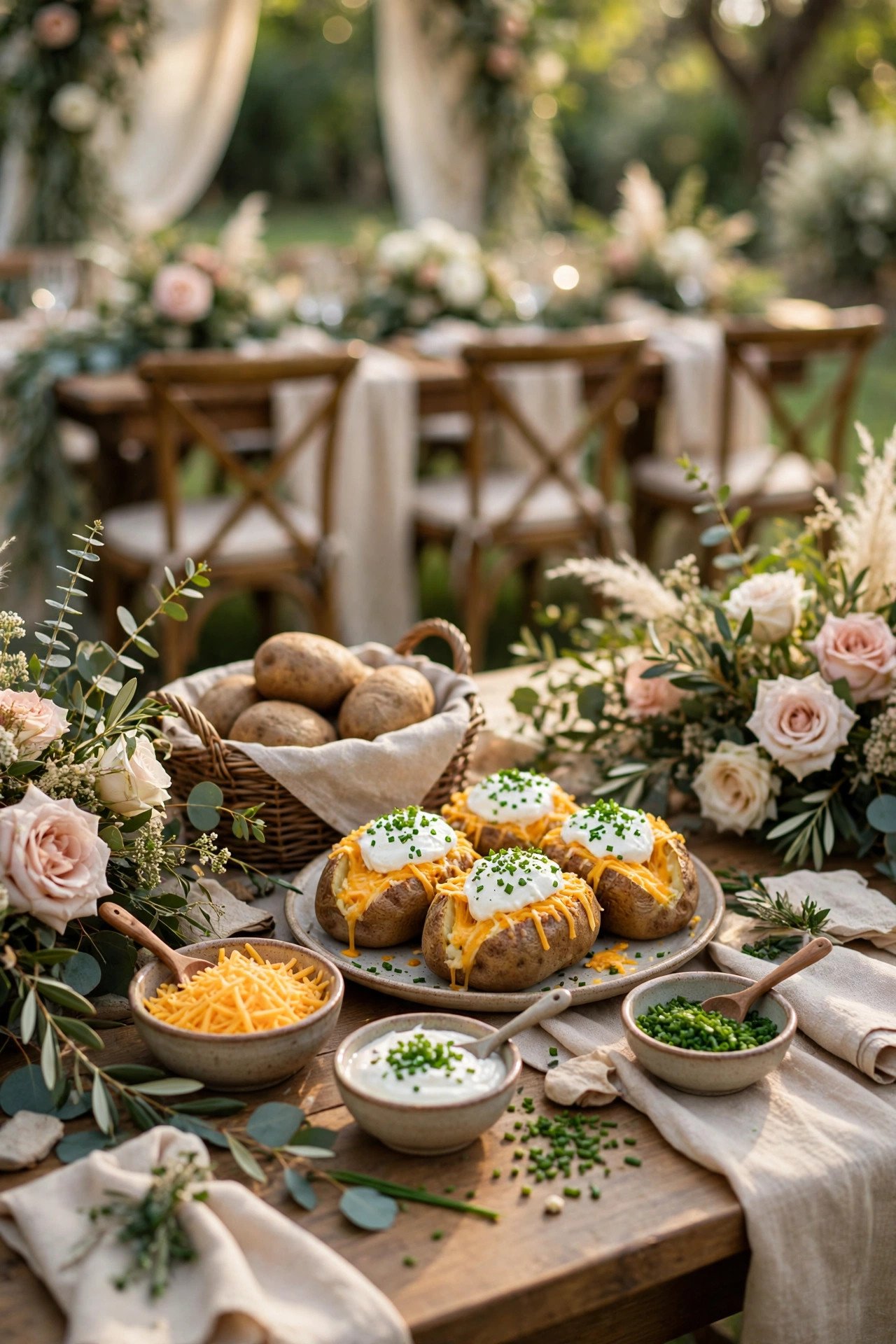 Loaded Baked Potato Station — wedding catering detail for a 2027 reception