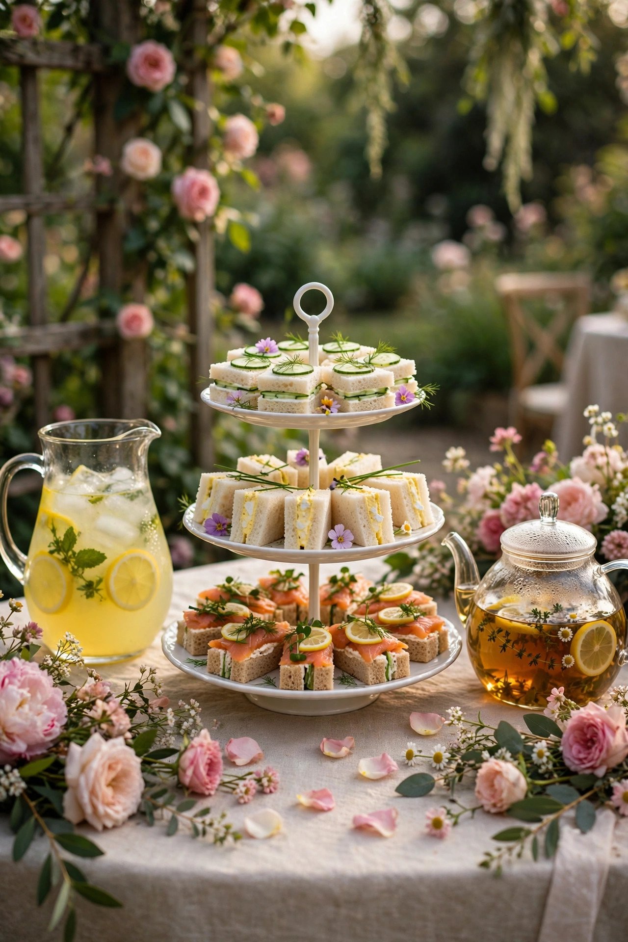 Garden Party Tea Sandwich Menu — wedding catering detail for a 2027 reception