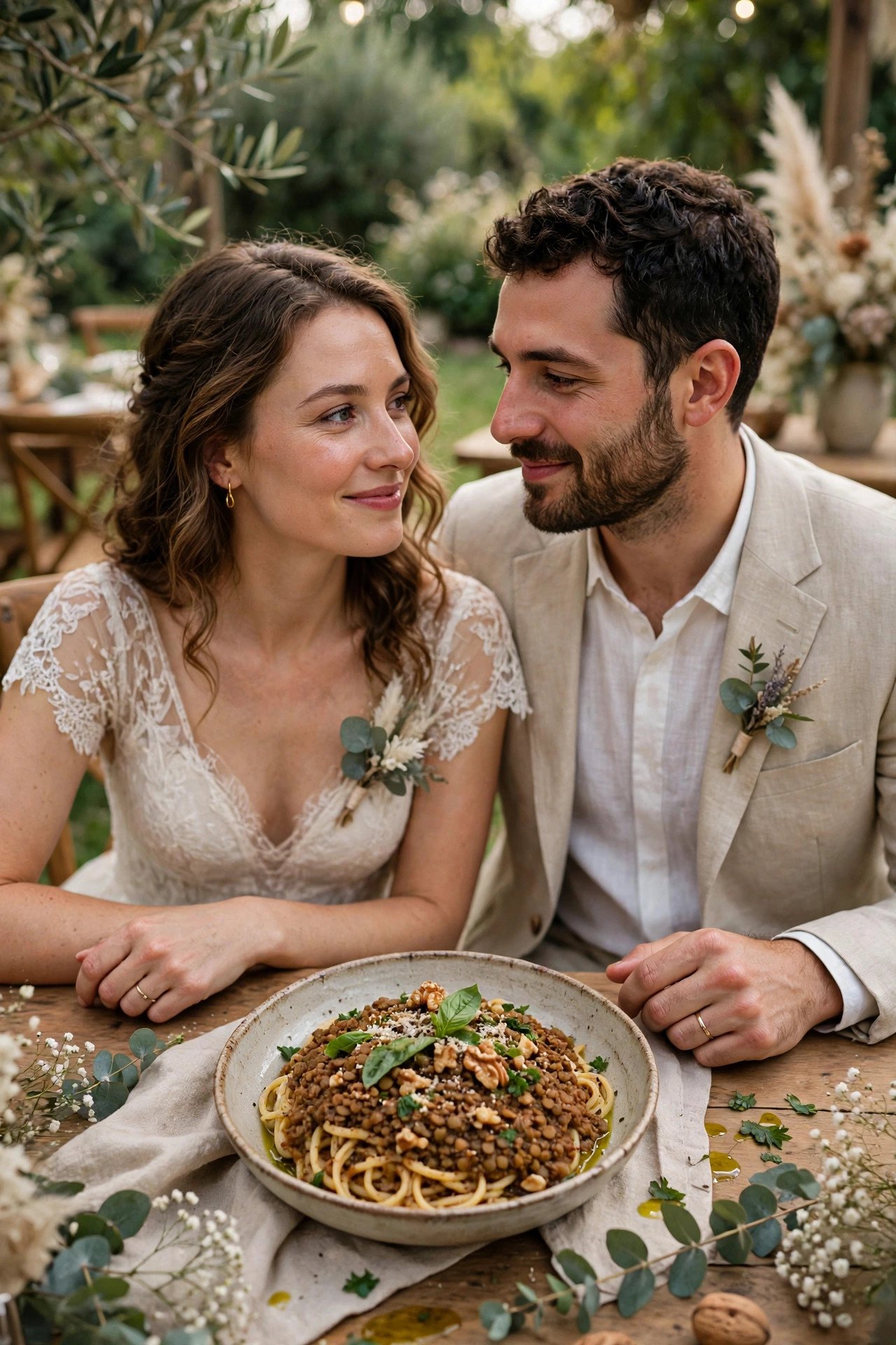 Lentil and Walnut Bolognese — wedding catering detail for a 2027 reception