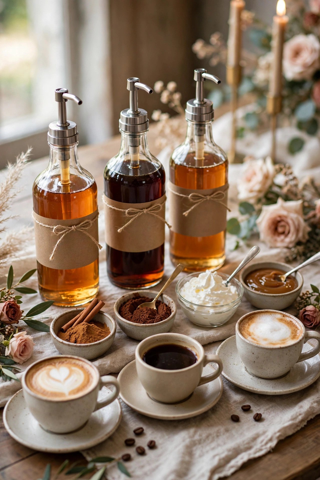 Syrup and Topping Bar at a wedding reception