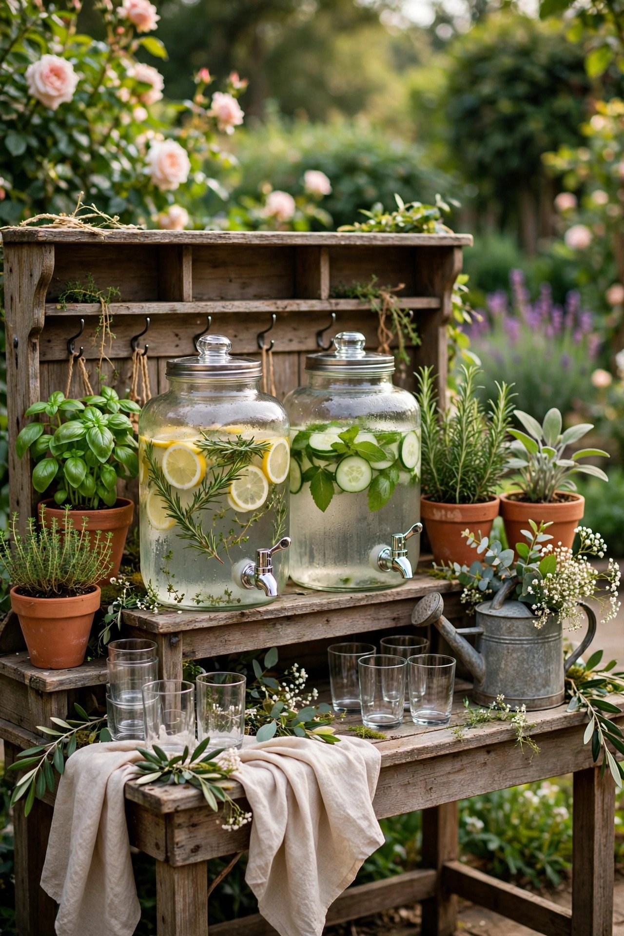 Garden Potting Bench Stand at a wedding reception