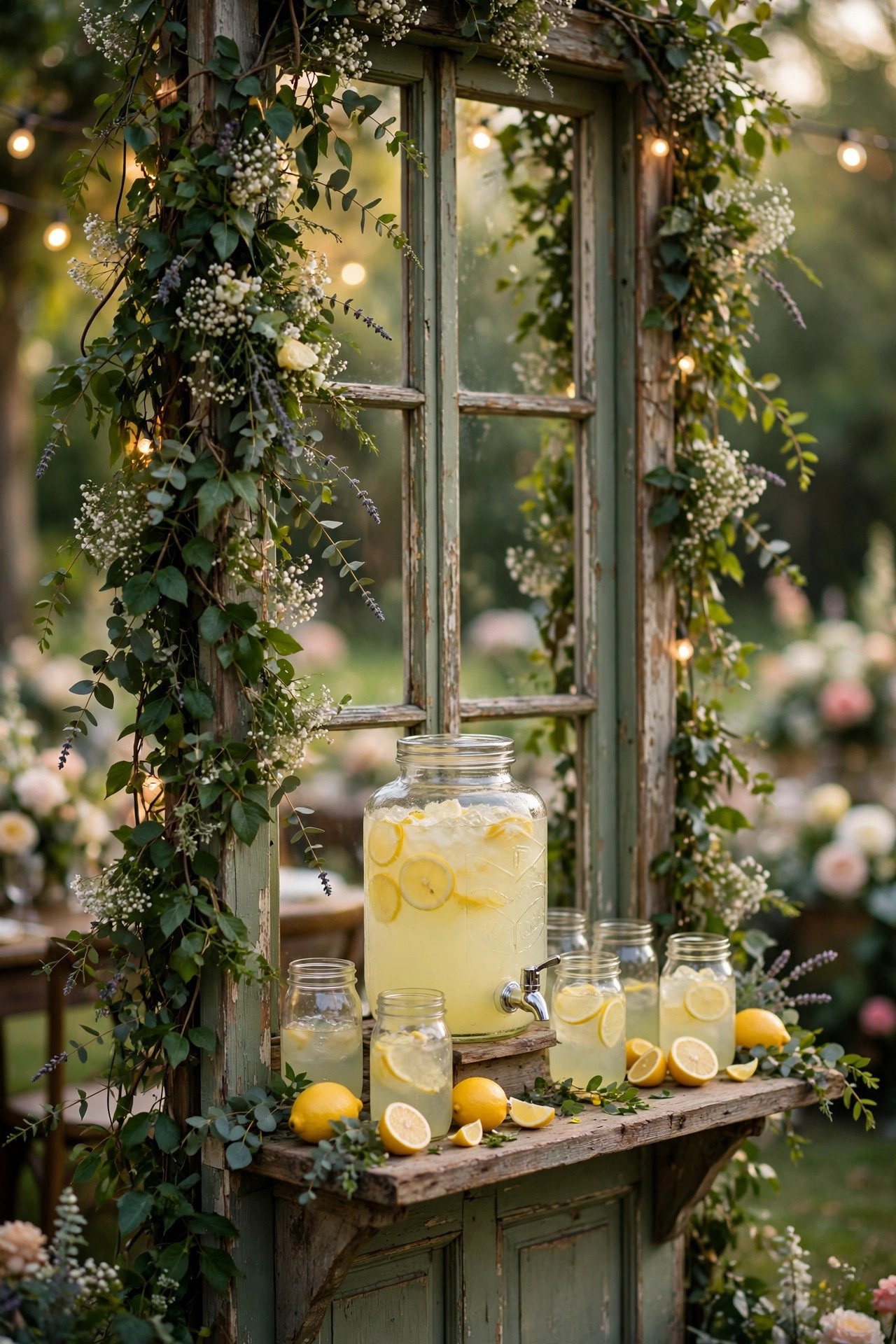 Window-Frame Lemonade Stand at a wedding reception