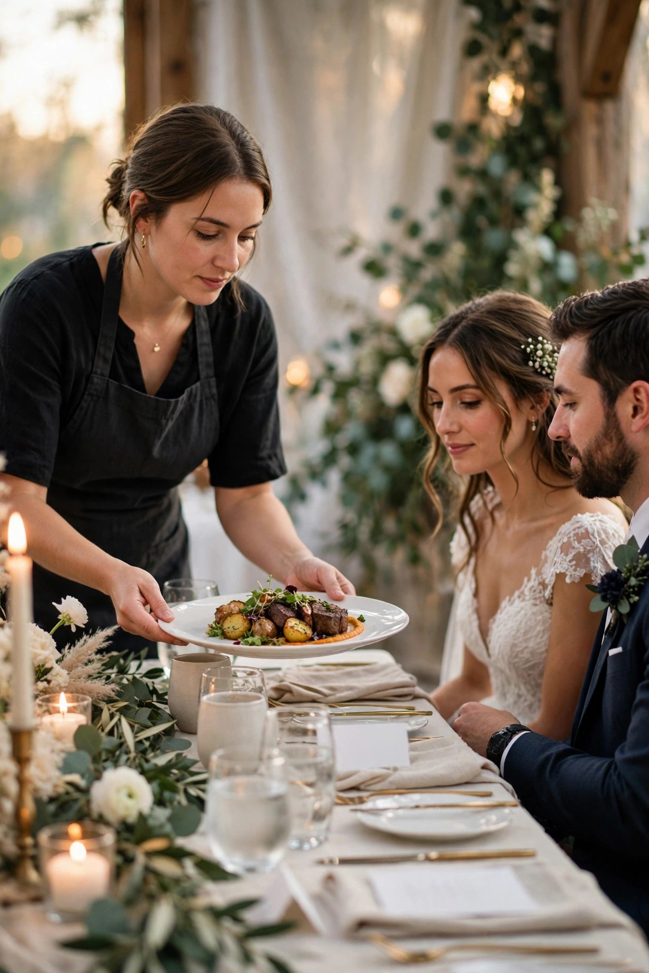 Wedding catering tipping guide photo showing tipping for plated, multi-course service