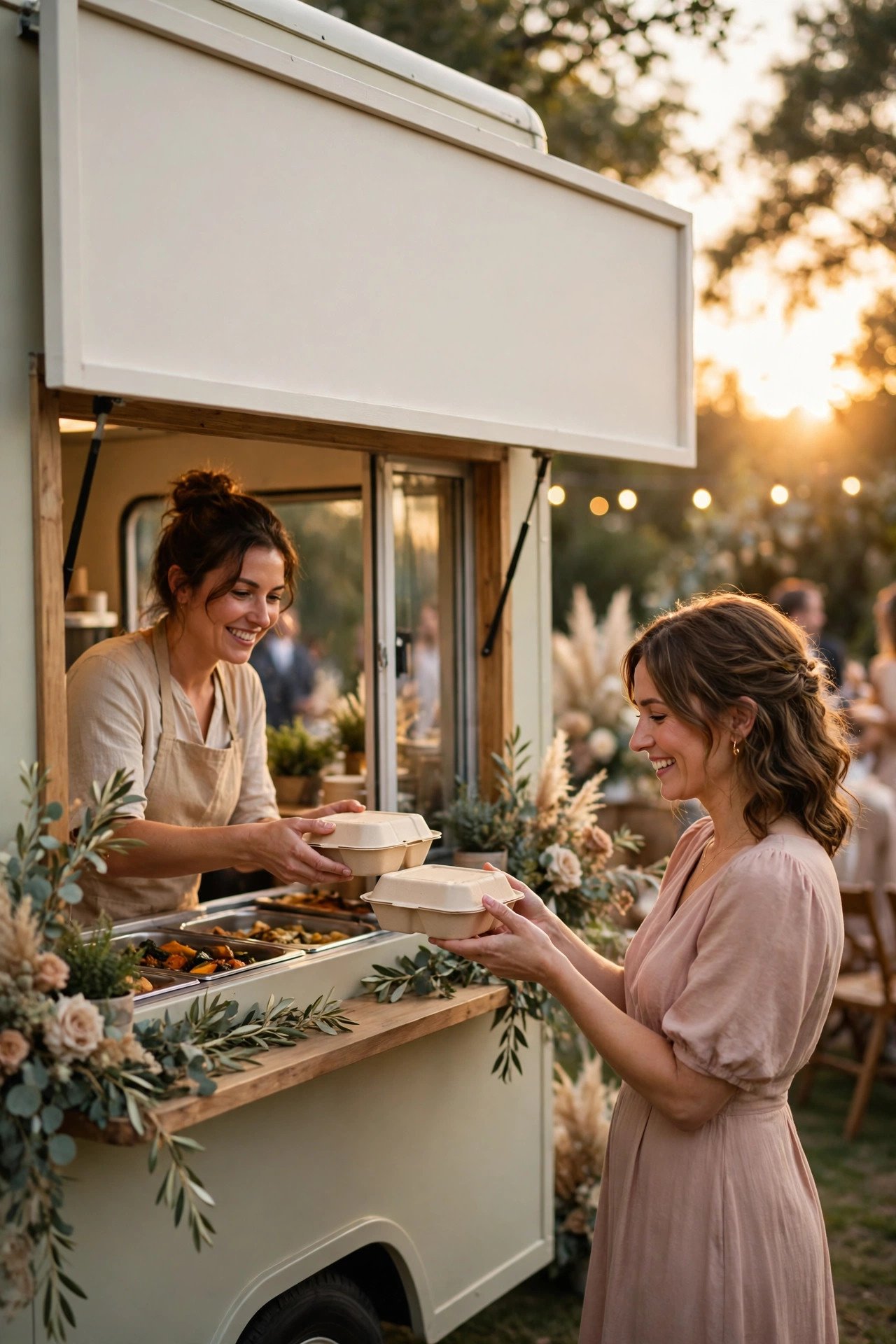 Wedding catering tipping guide photo showing tipping a food truck or drop-off caterer