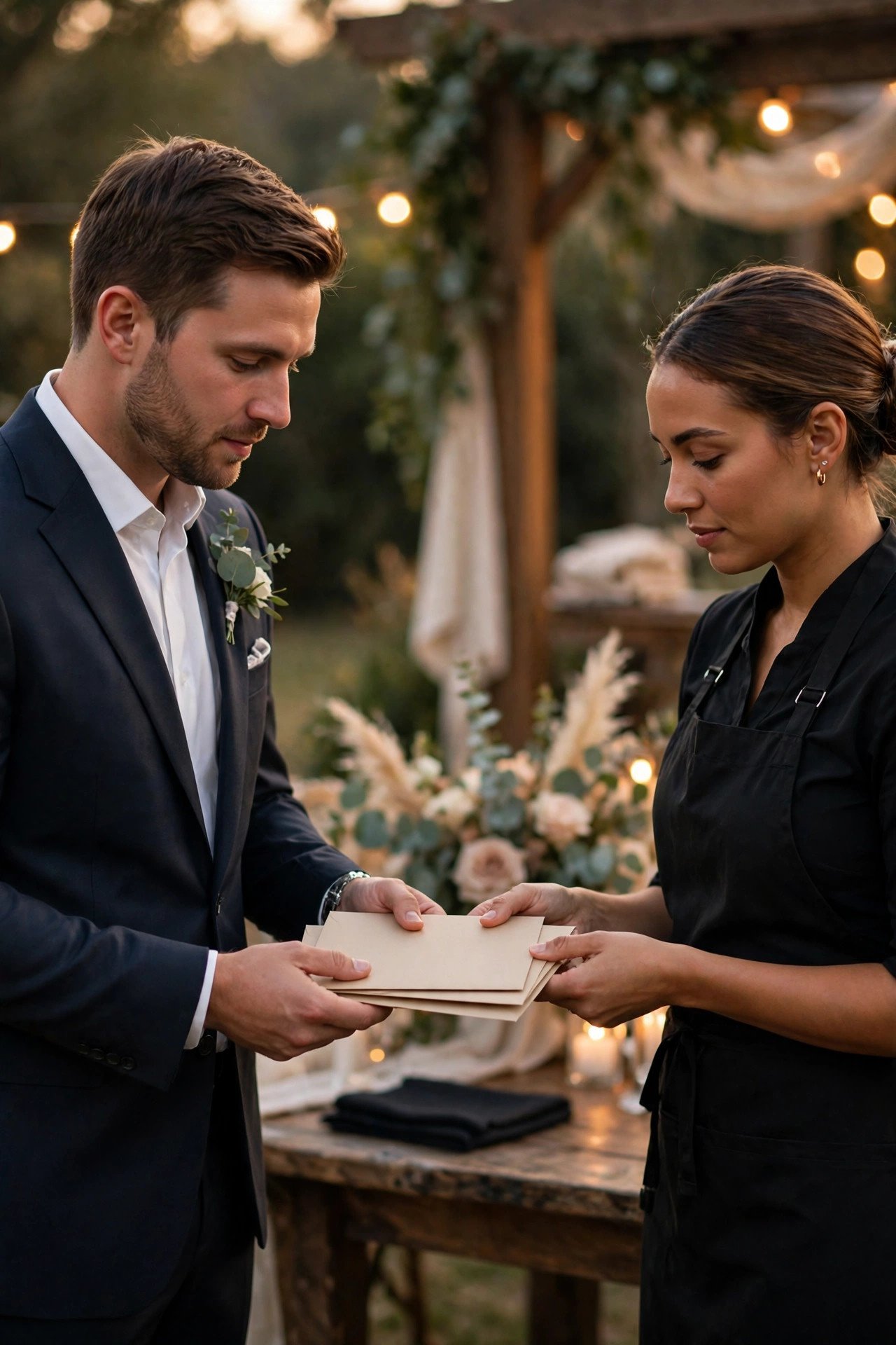 Wedding catering tipping guide photo showing who hands out the tips on the night