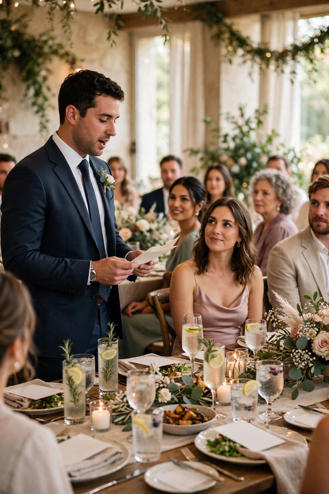 Wedding dinner timing photo showing speeches: slot them between courses