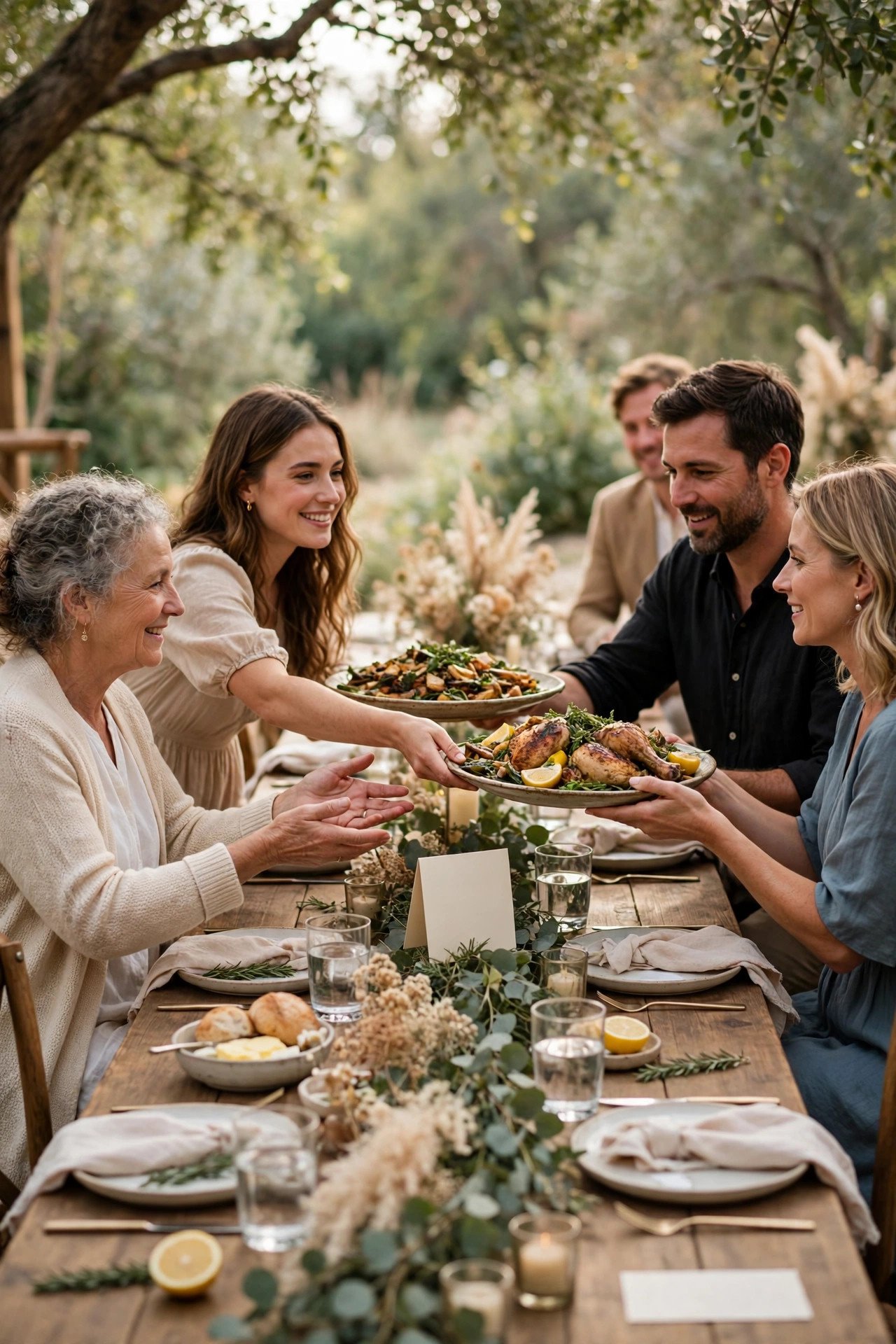 Wedding dinner timing photo showing family-style service sits in the middle