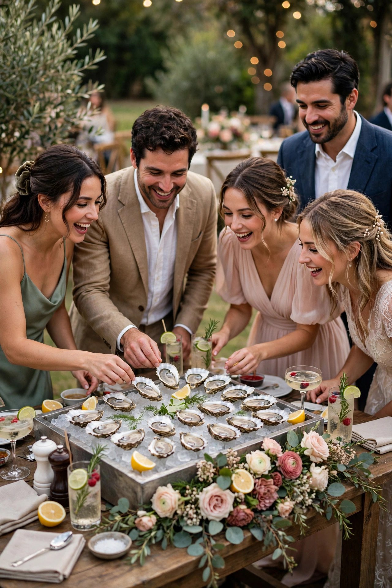 Wedding oyster bar photo showing why an oyster bar steals cocktail hour