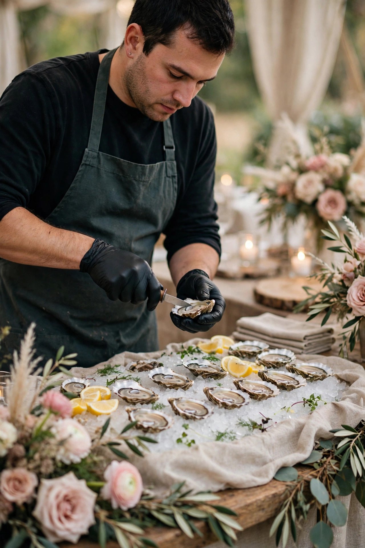 Wedding oyster bar photo showing hire a professional shucker