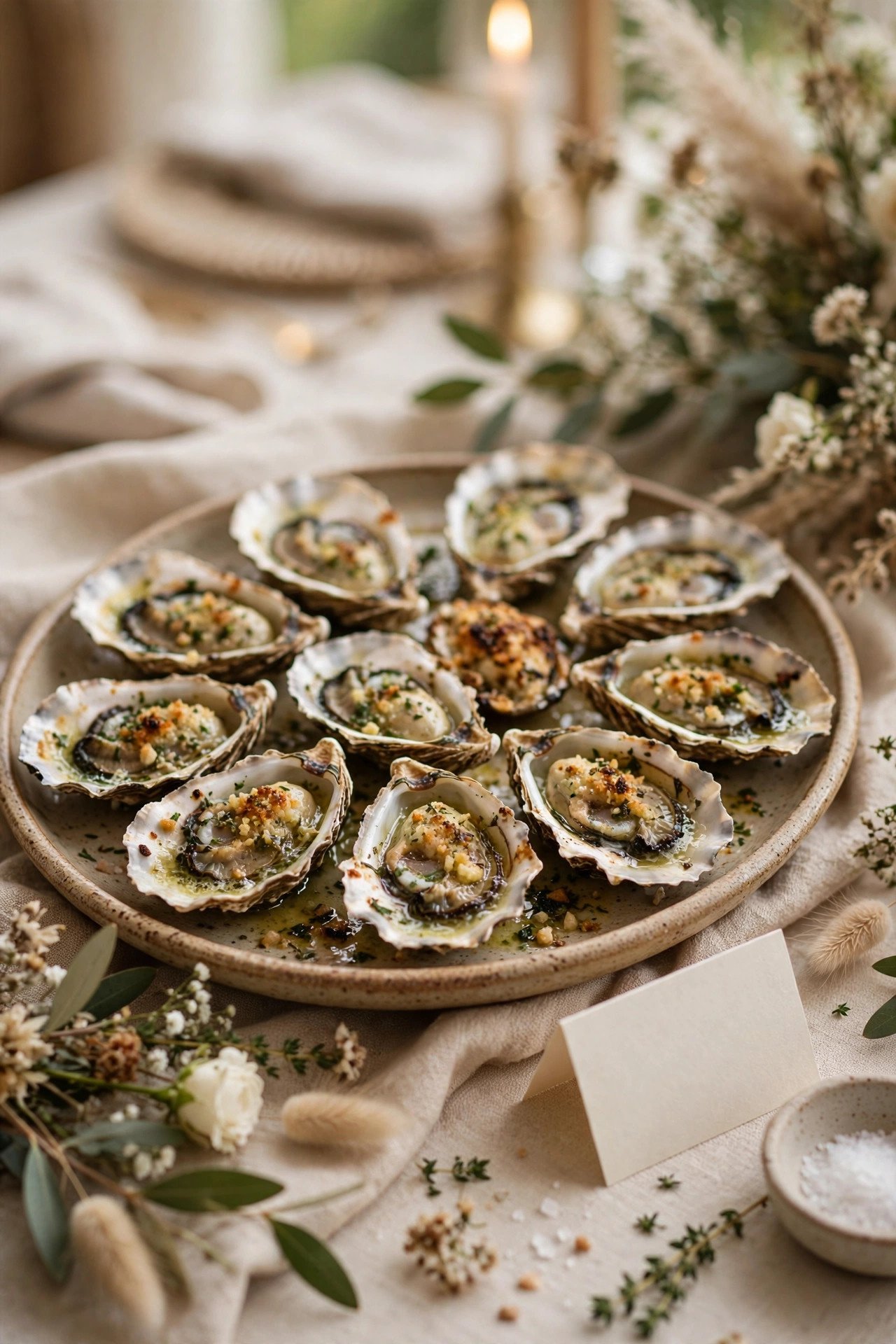 Wedding oyster bar photo showing cooked options: grilled and baked oysters