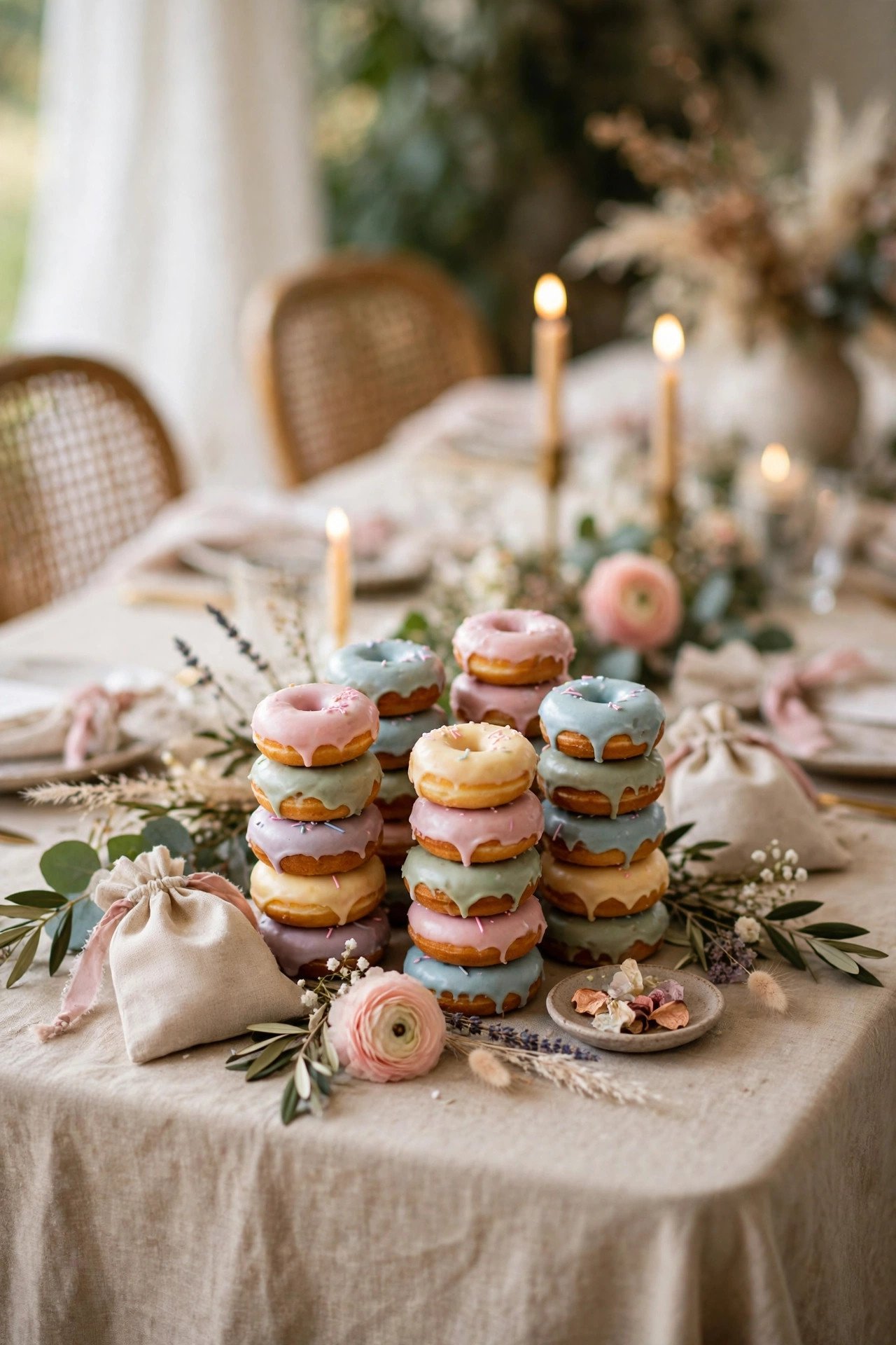 Wedding donut favor photo showing mini donut stacks