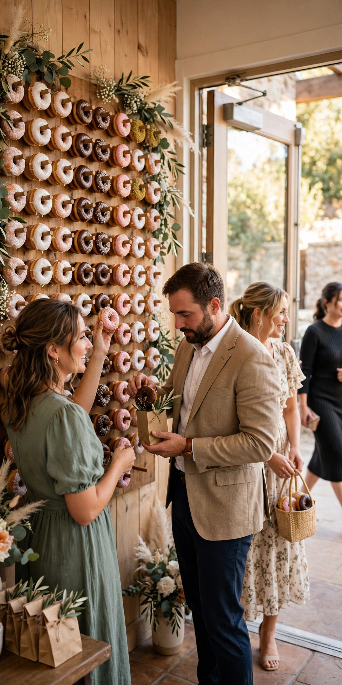 Wedding donut favor photo showing the donut favor wall, exit edition