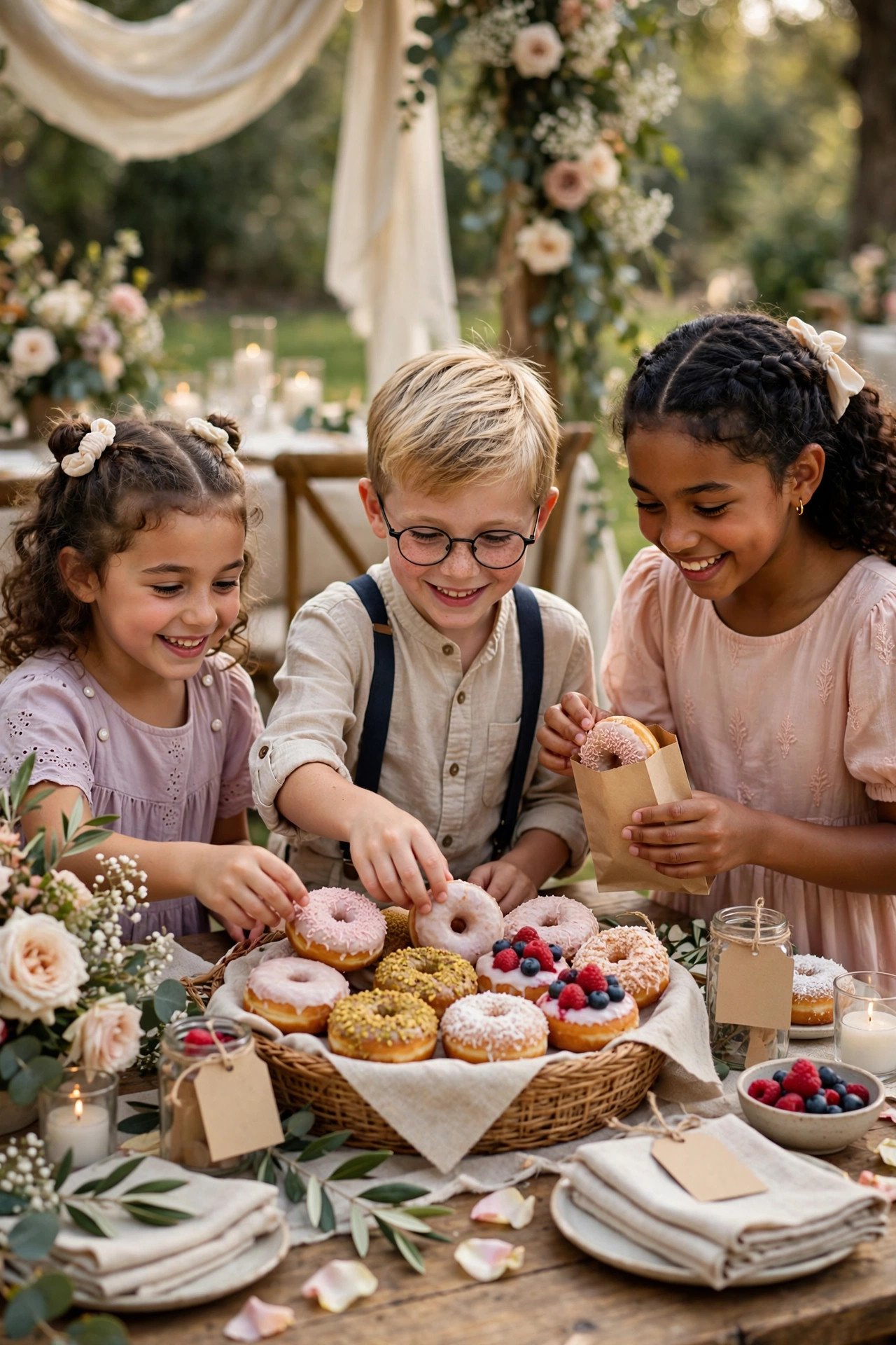 Wedding donut favor photo showing donut favors for kids and dietary needs