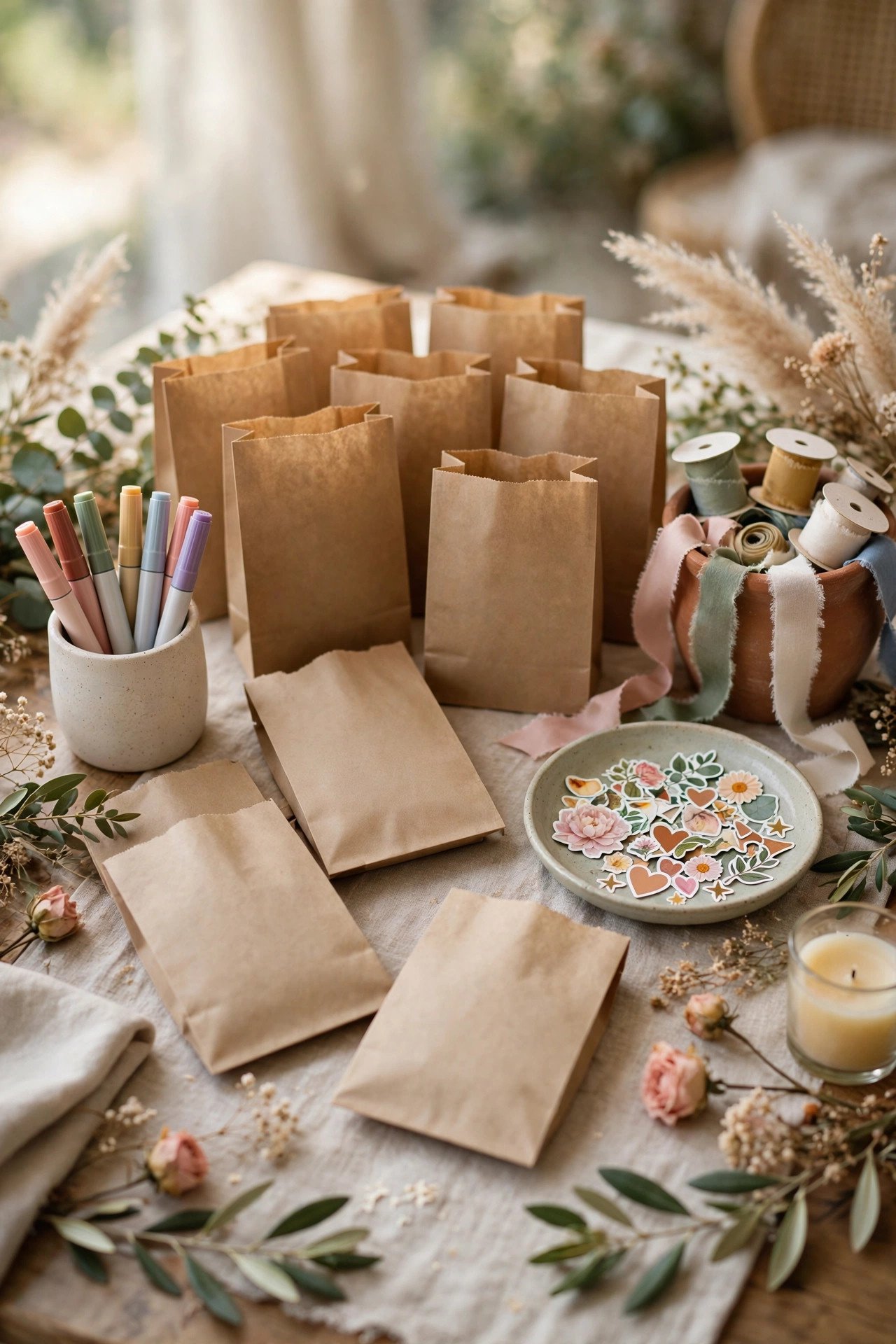Wedding candy table idea for kids: candy bag personalization station