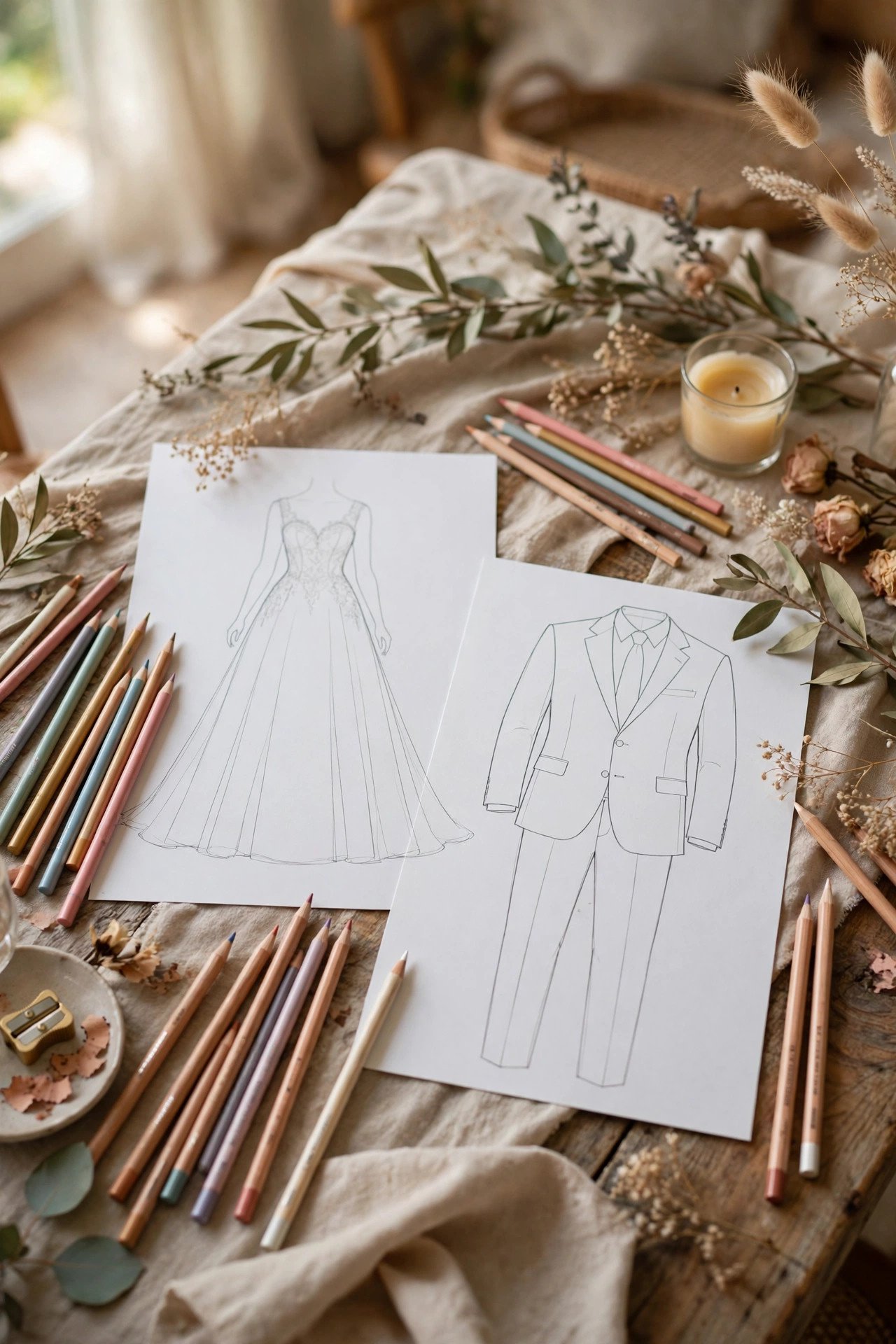 Kids activity for weddings: wedding dress & suit design sheets