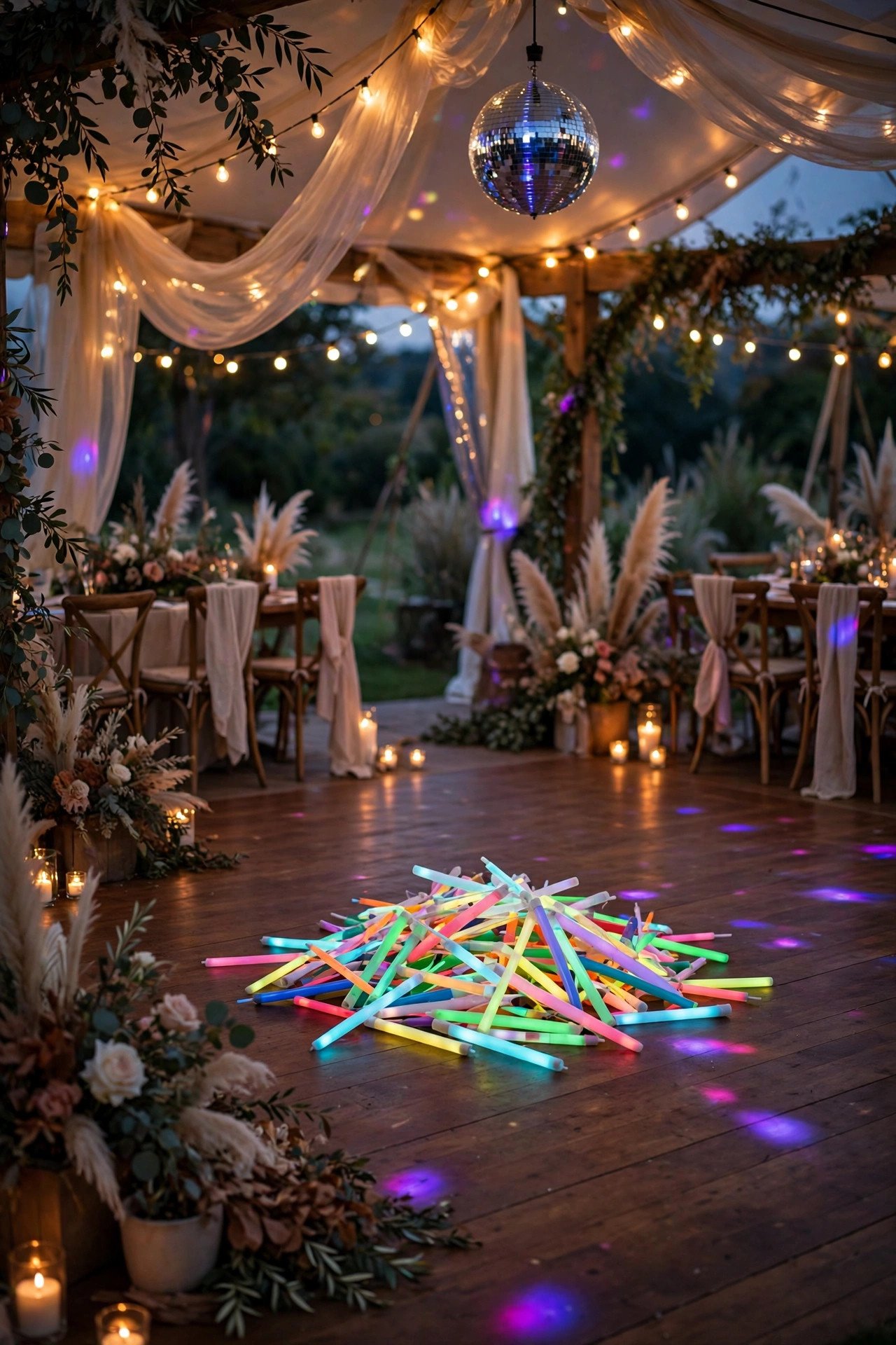 Kids activity for weddings: dance floor glow stick drop