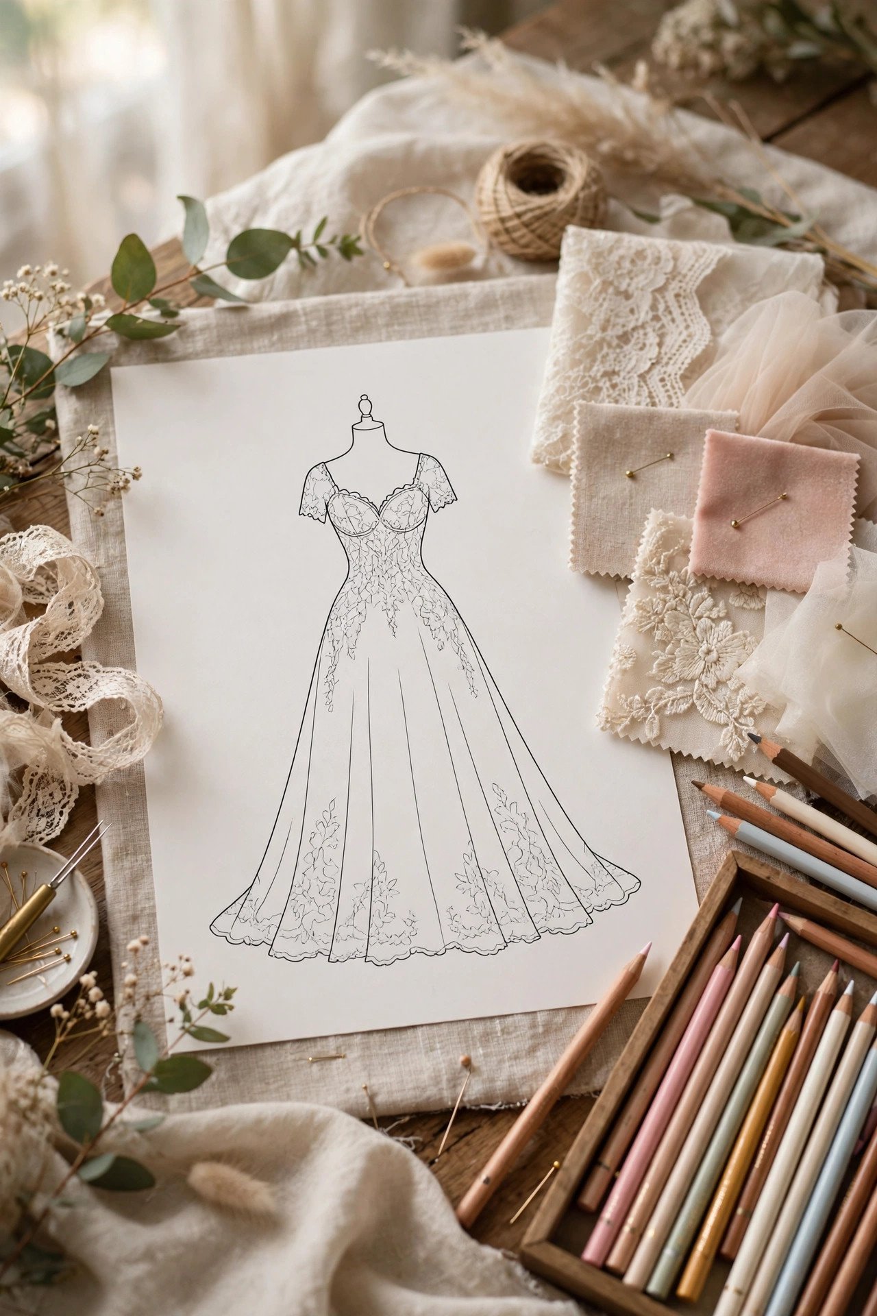 Wedding coloring page theme for kids: design-the-dress page