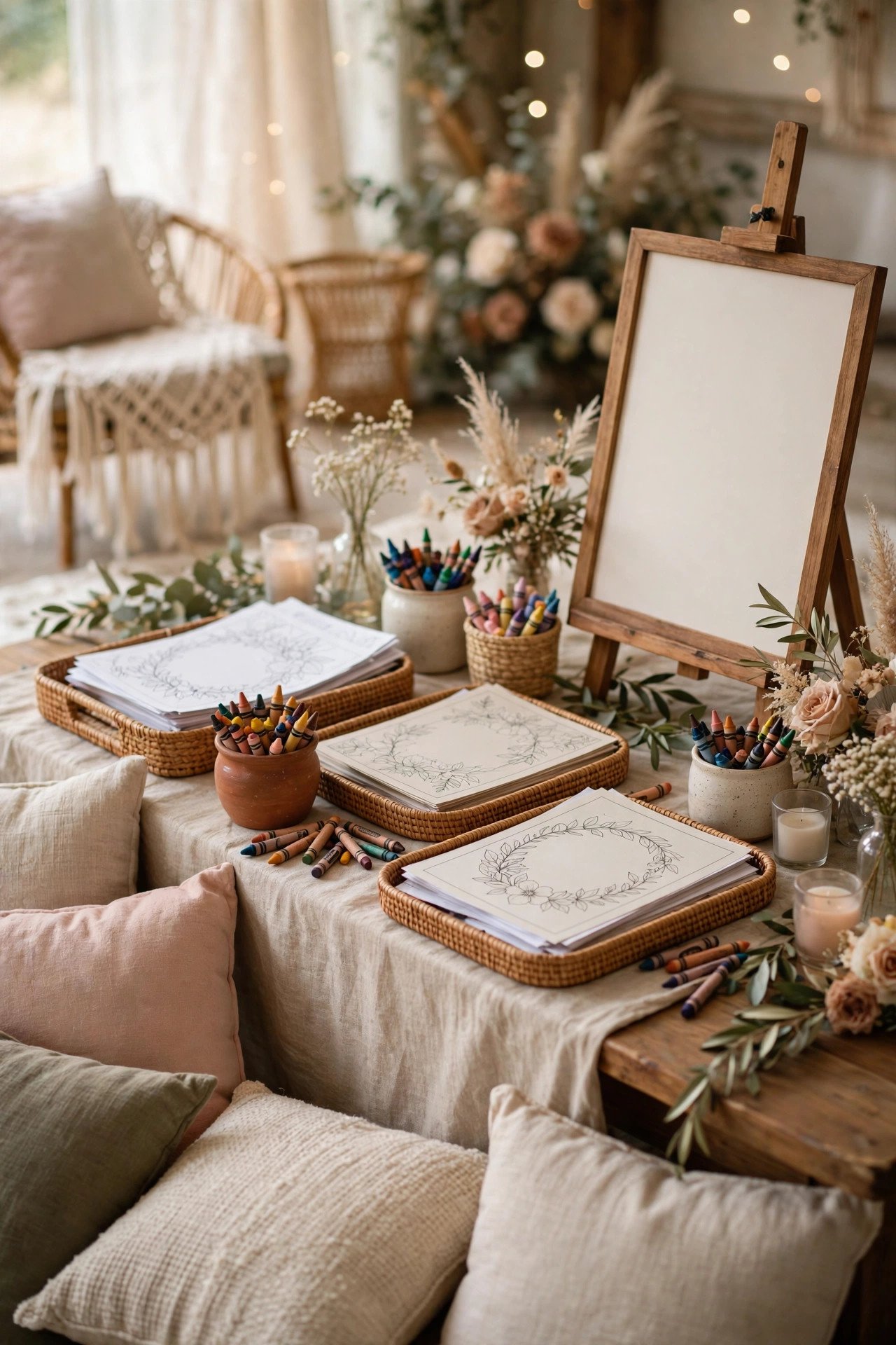 Wedding coloring page theme for kids: building the coloring station