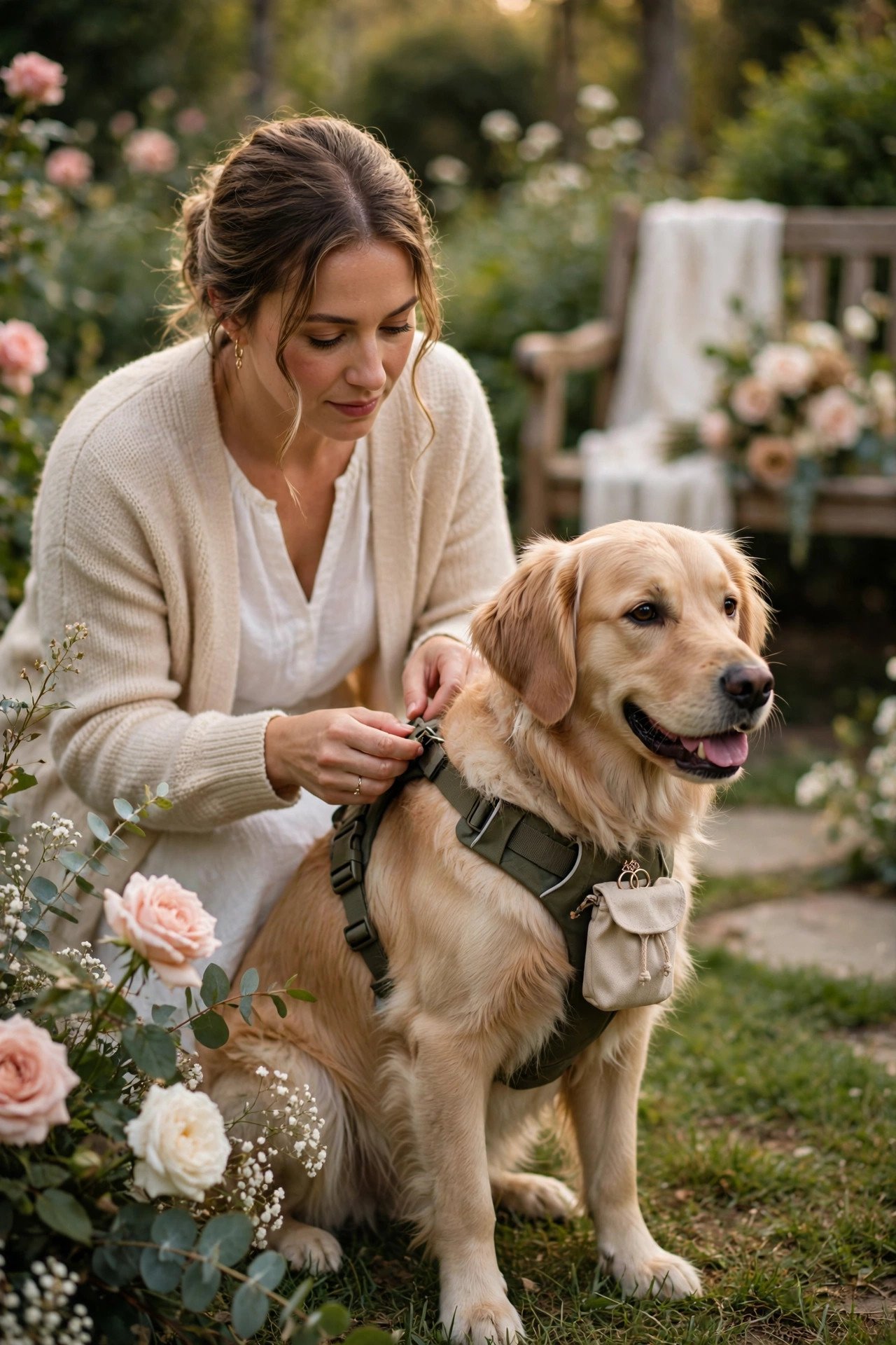 Choose a Secure Ring Pouch or Harness — a dog ring bearer moment at a 2027 wedding ceremony