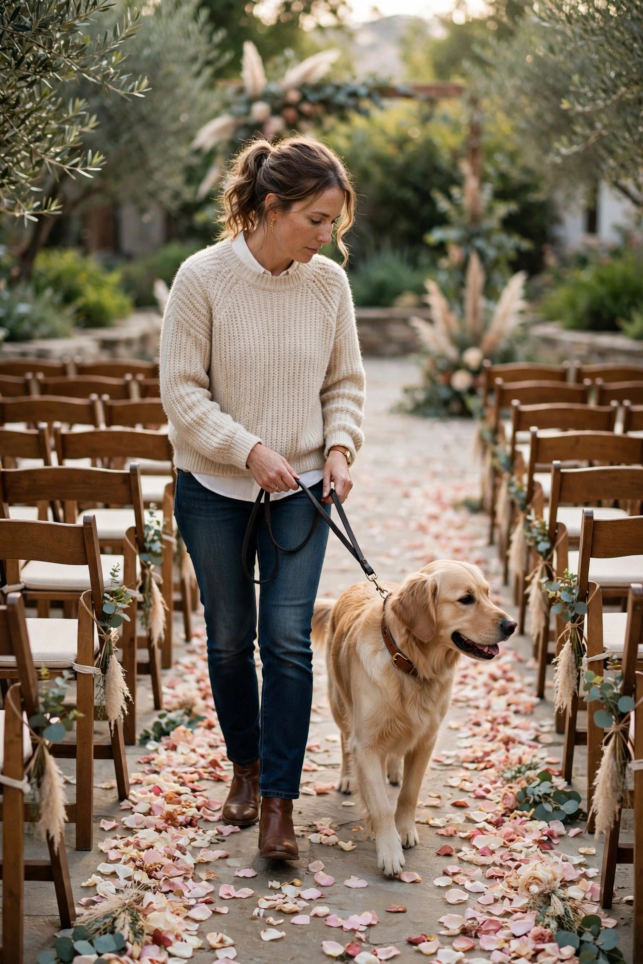 Practice the Exact Aisle Route — a dog ring bearer moment at a 2027 wedding ceremony
