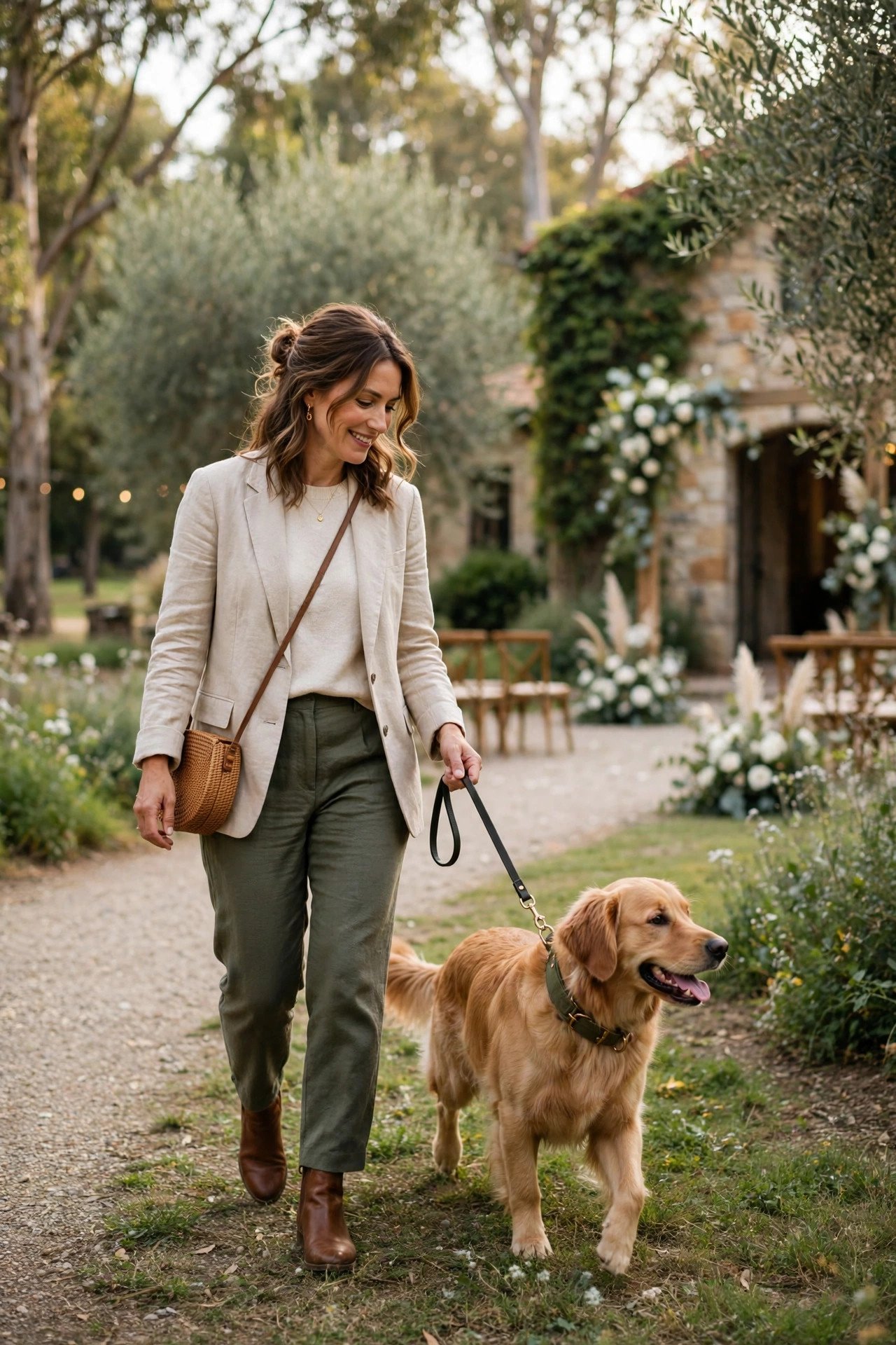Walk Off Energy Beforehand, Gently — a dog ring bearer moment at a 2027 wedding ceremony