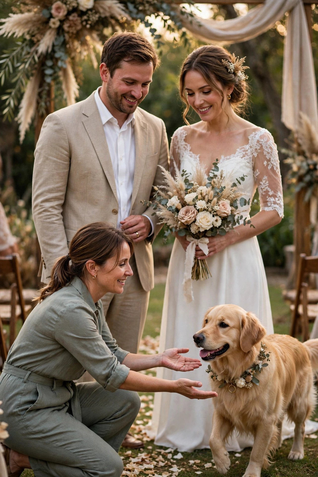 Position a Second Handler at the Front — a dog ring bearer moment at a 2027 wedding ceremony