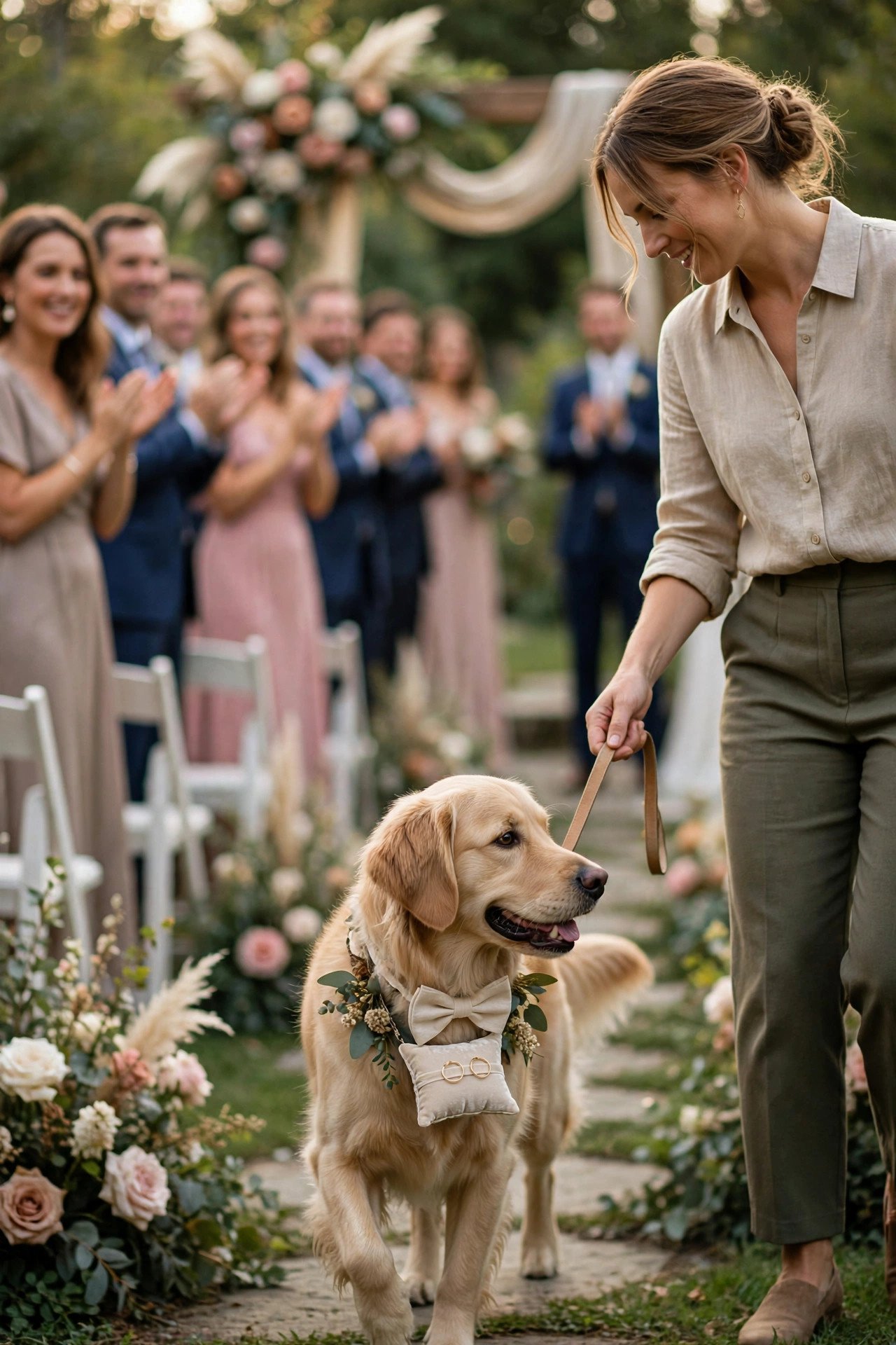 Plan the Exit Immediately After the Walk — a dog ring bearer moment at a 2027 wedding ceremony