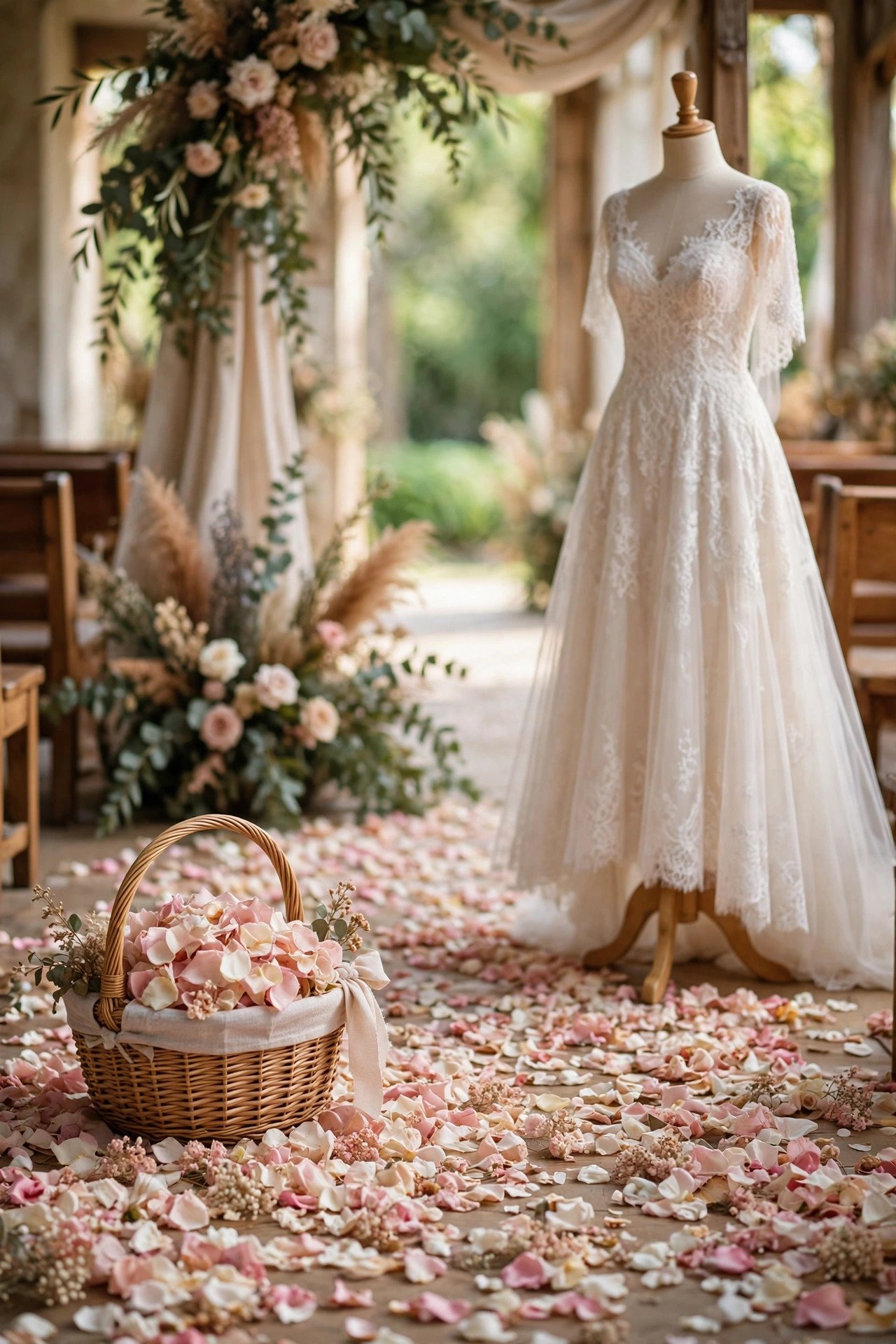 A flower girl beaming as she reaches the front of the aisle