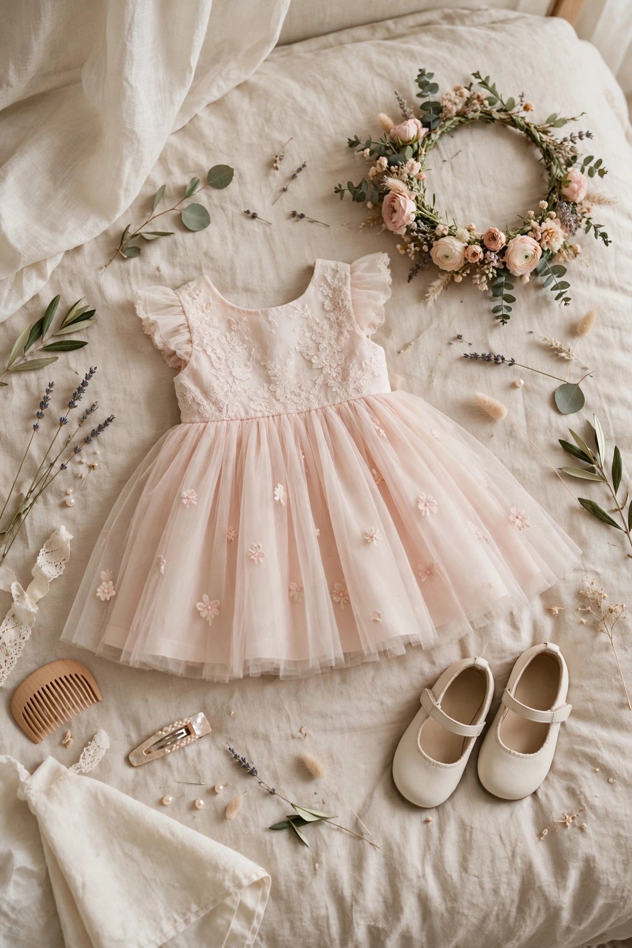 Flower girl in an affordable dress from a popular children's clothing brand