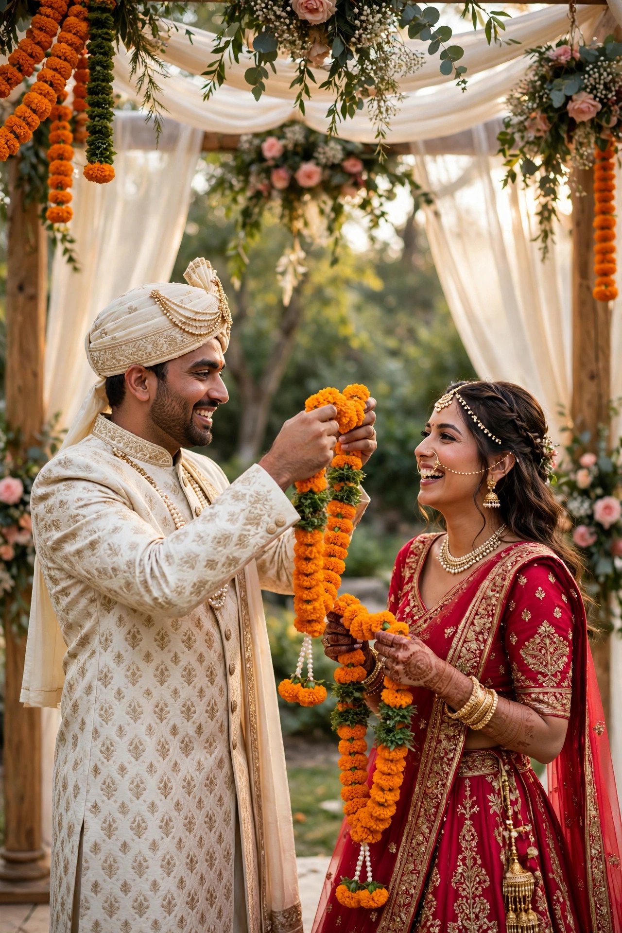 Jai Mala: The Garland Exchange — Hindu wedding ceremony moment
