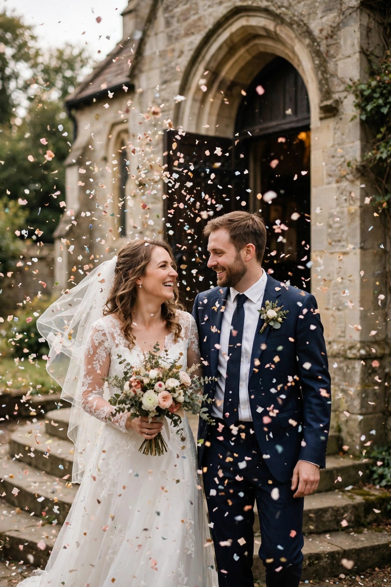 Confetti Outside the Church — British wedding tradition
